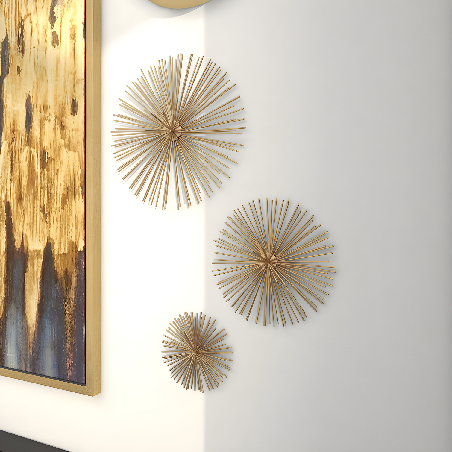 CosmoLiving by Cosmopolitan Gold Metal Starburst 3D Short Spike Home Wall Decor, Set of 3 6", 9", 12"W