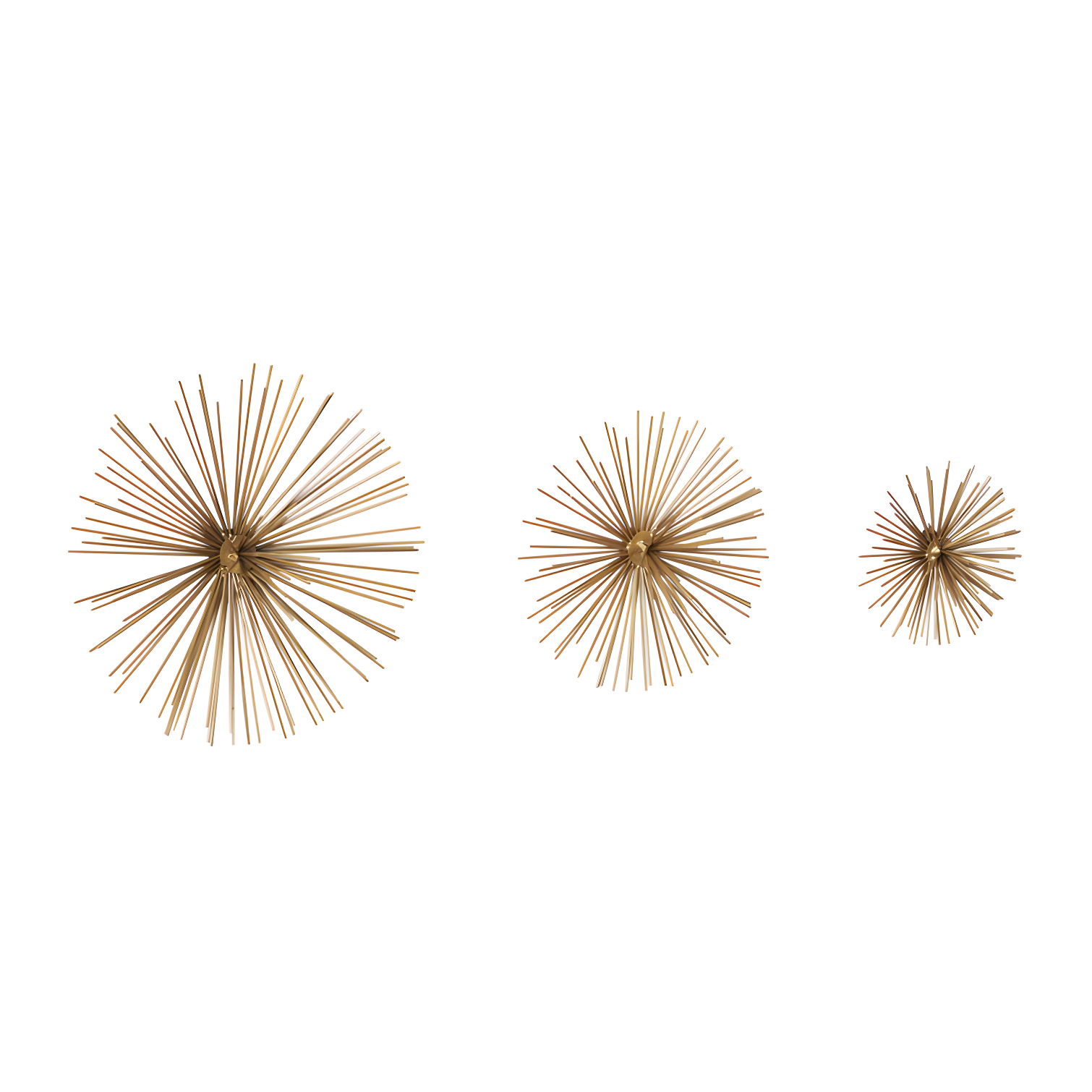 CosmoLiving by Cosmopolitan Gold Metal Starburst 3D Short Spike Home Wall Decor, Set of 3 6", 9", 12"W
