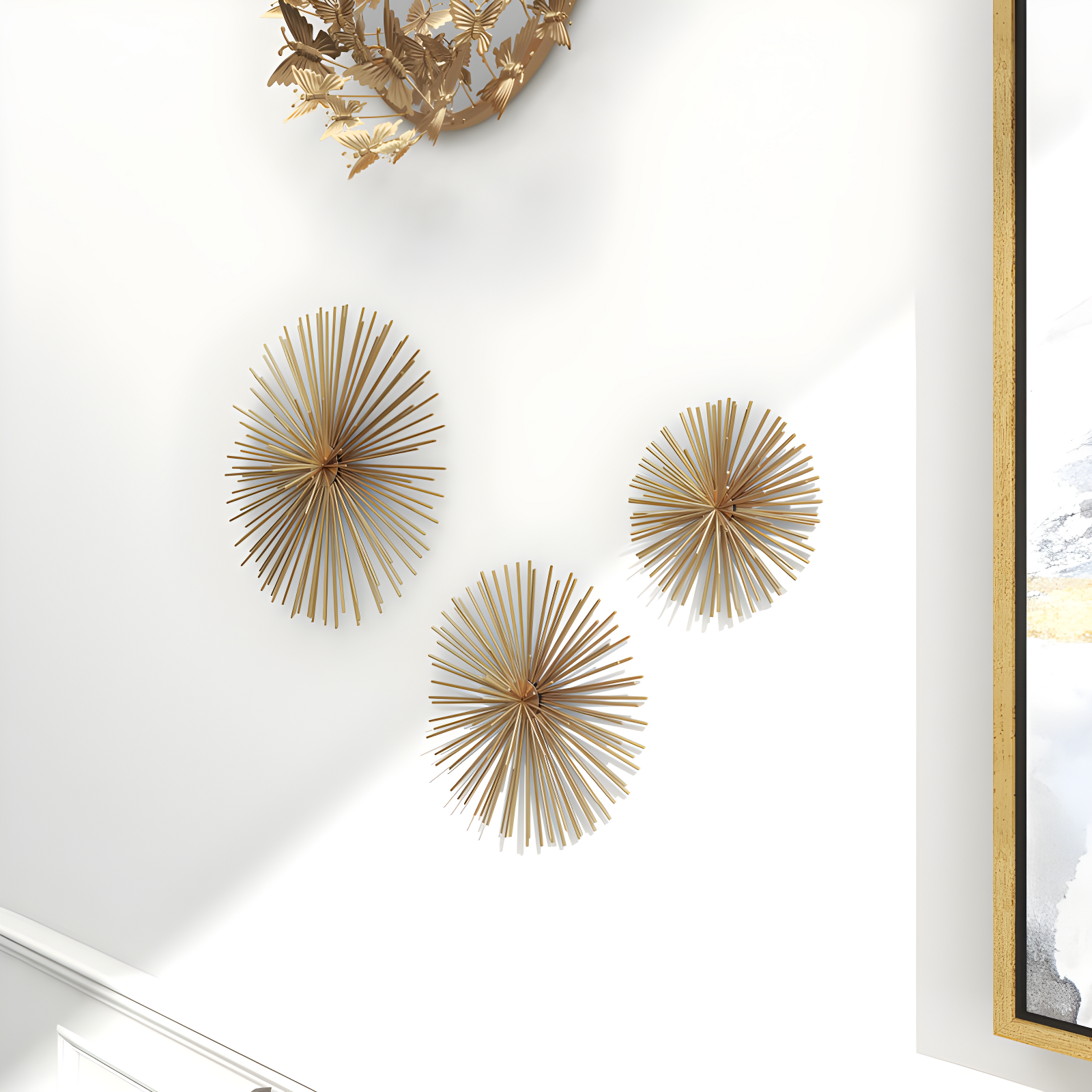 CosmoLiving by Cosmopolitan Gold Metal Starburst 3D Short Spike Home Wall Decor, Set of 3 6", 9", 12"W