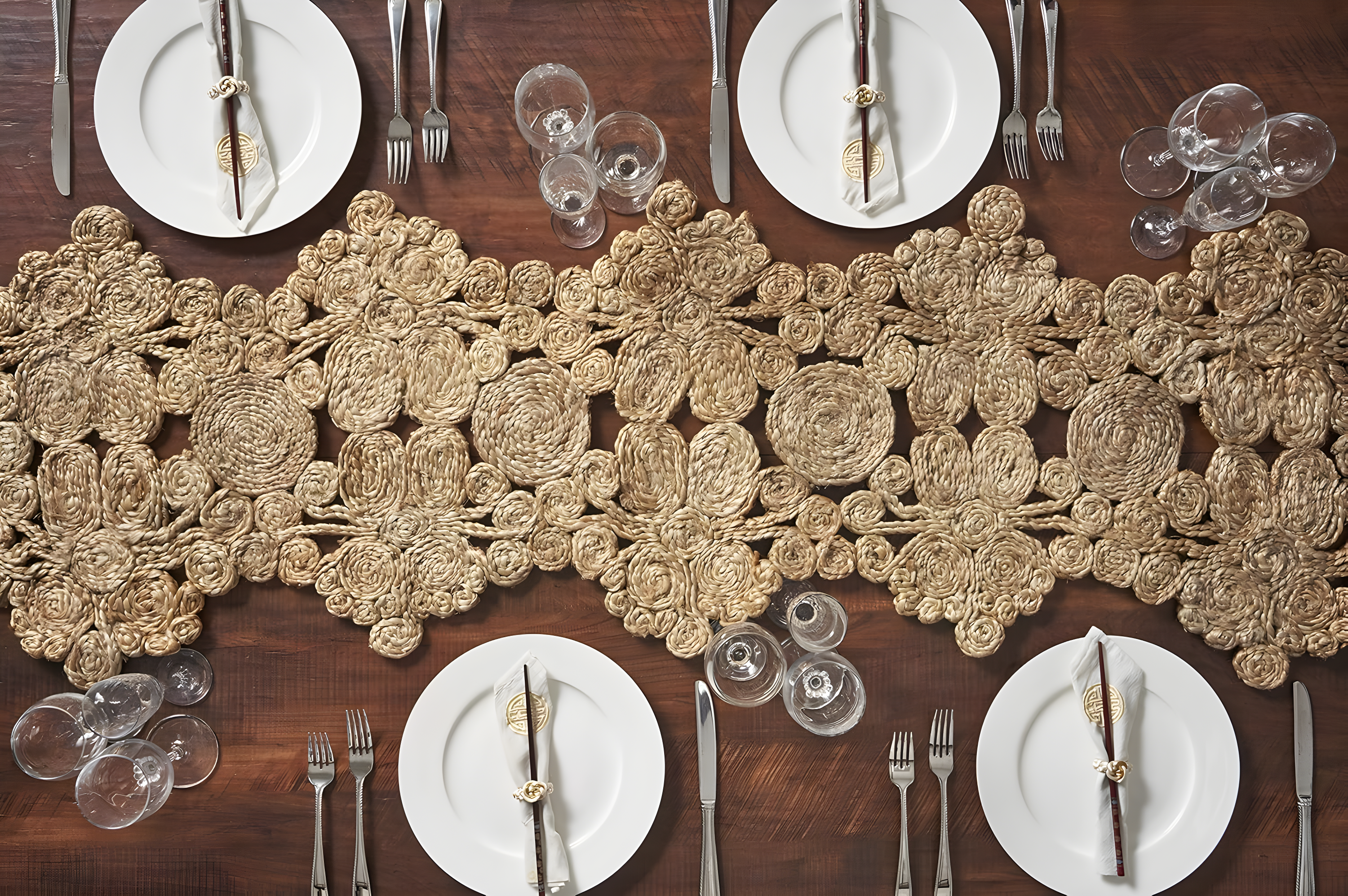 LR Home Hugo Solid Jute Table Runner, Natural 6’8” Length