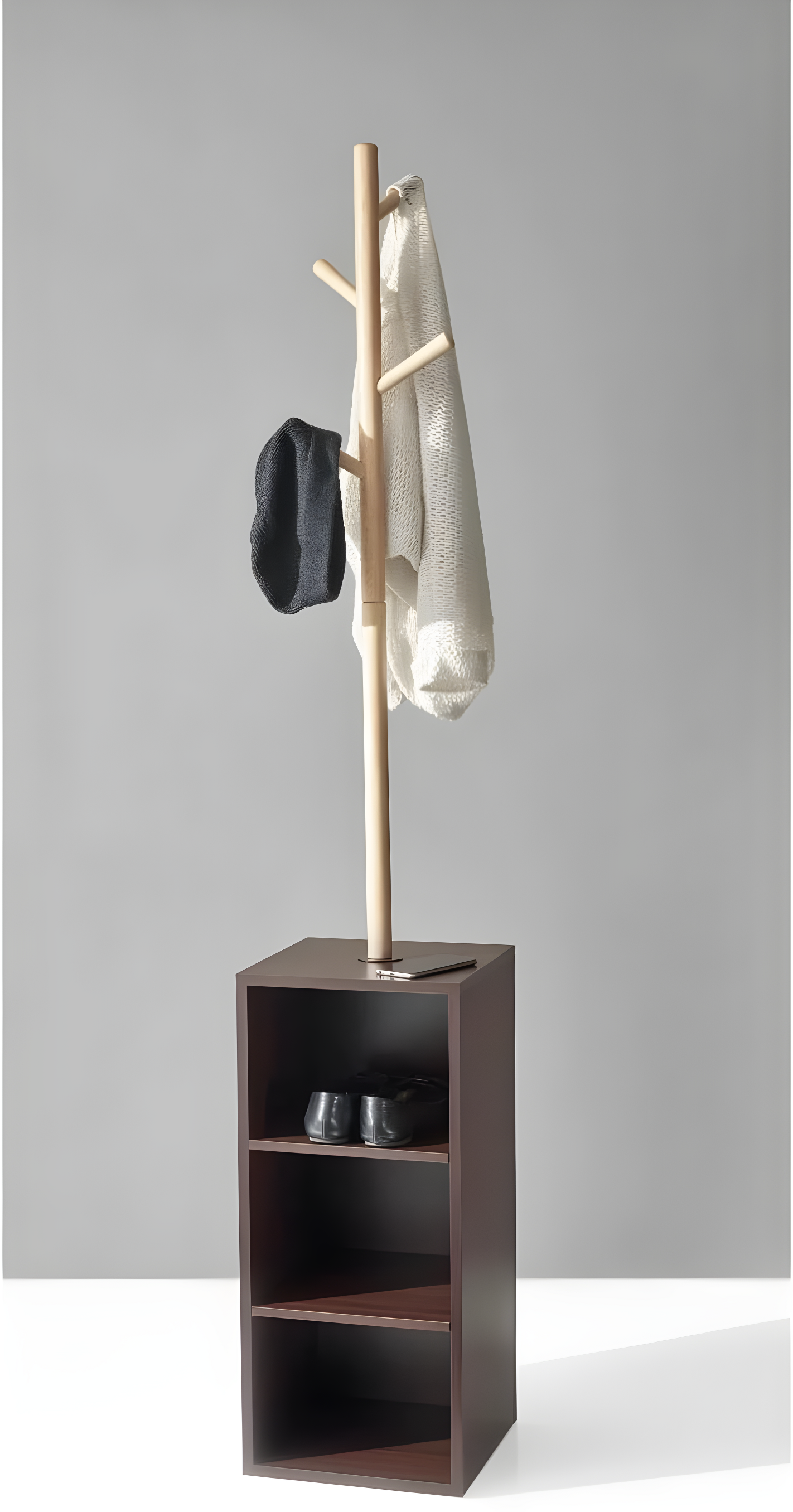 Hutch Storage Coat Rack Walnut - Adesso: Wood Frame, 4 Hooks, Spot Clean, Freestanding Design
