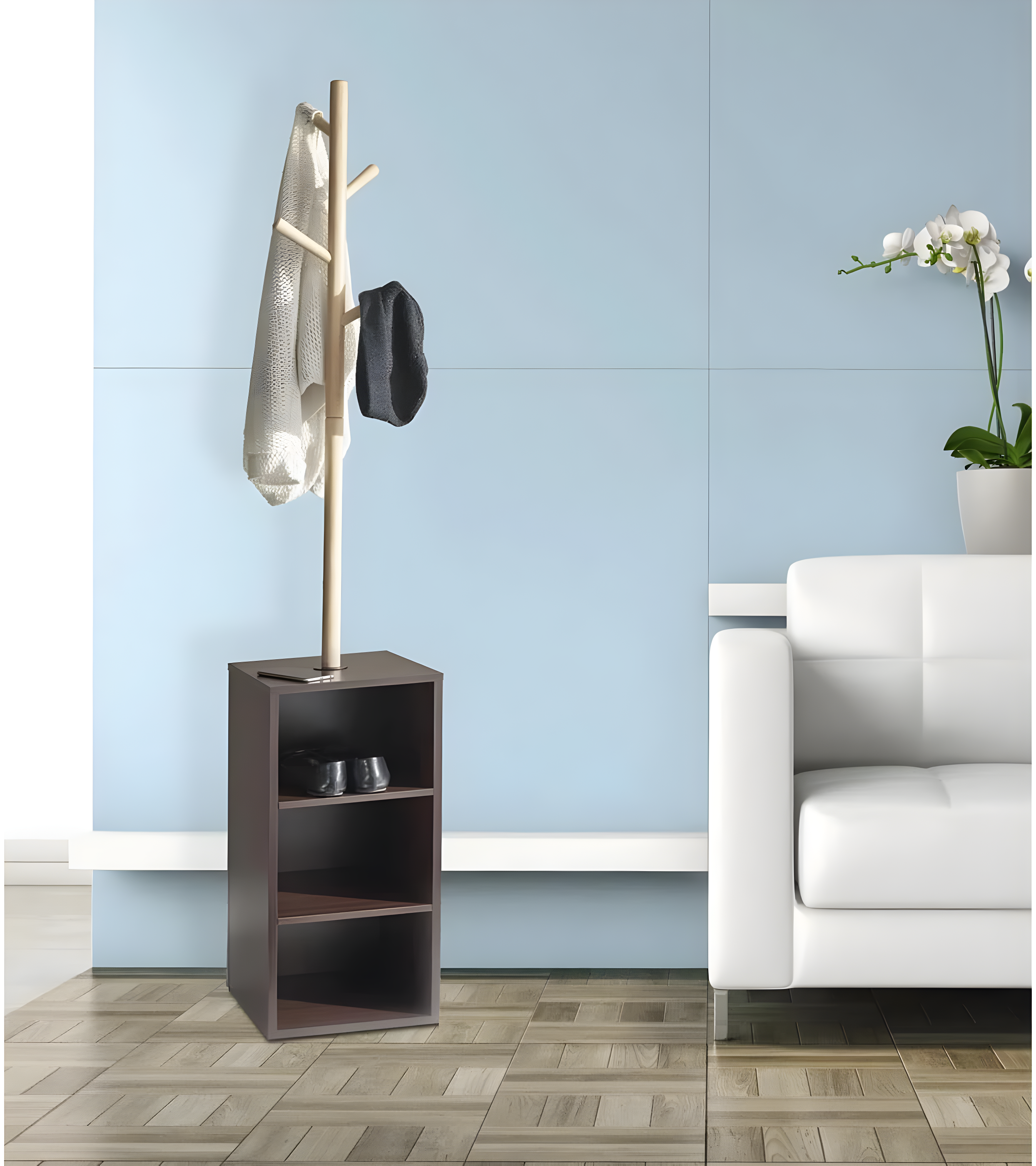 Hutch Storage Coat Rack Walnut - Adesso: Wood Frame, 4 Hooks, Spot Clean, Freestanding Design