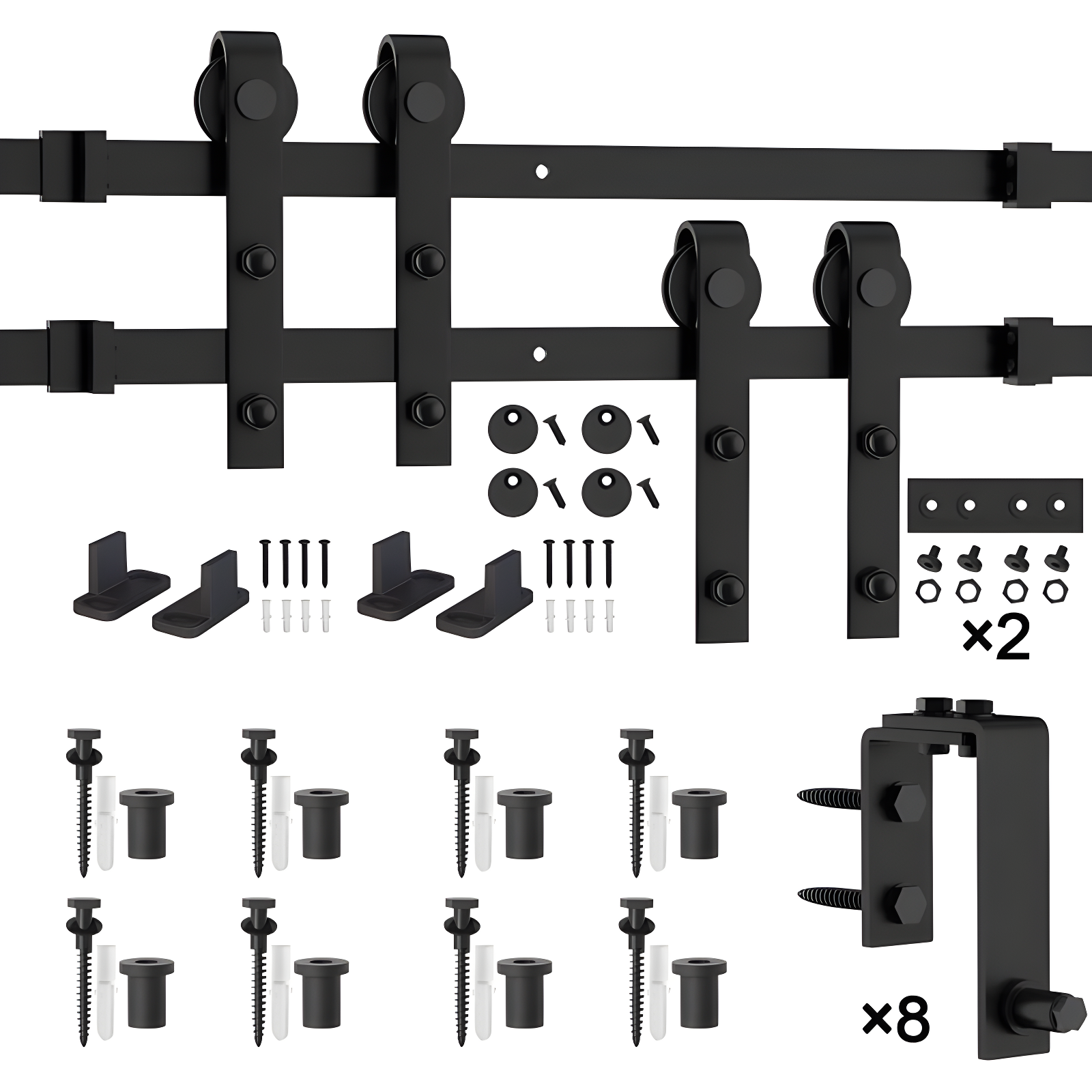 LAZ Sliding Double Bypass Double Door Barn Door Hardware Kit