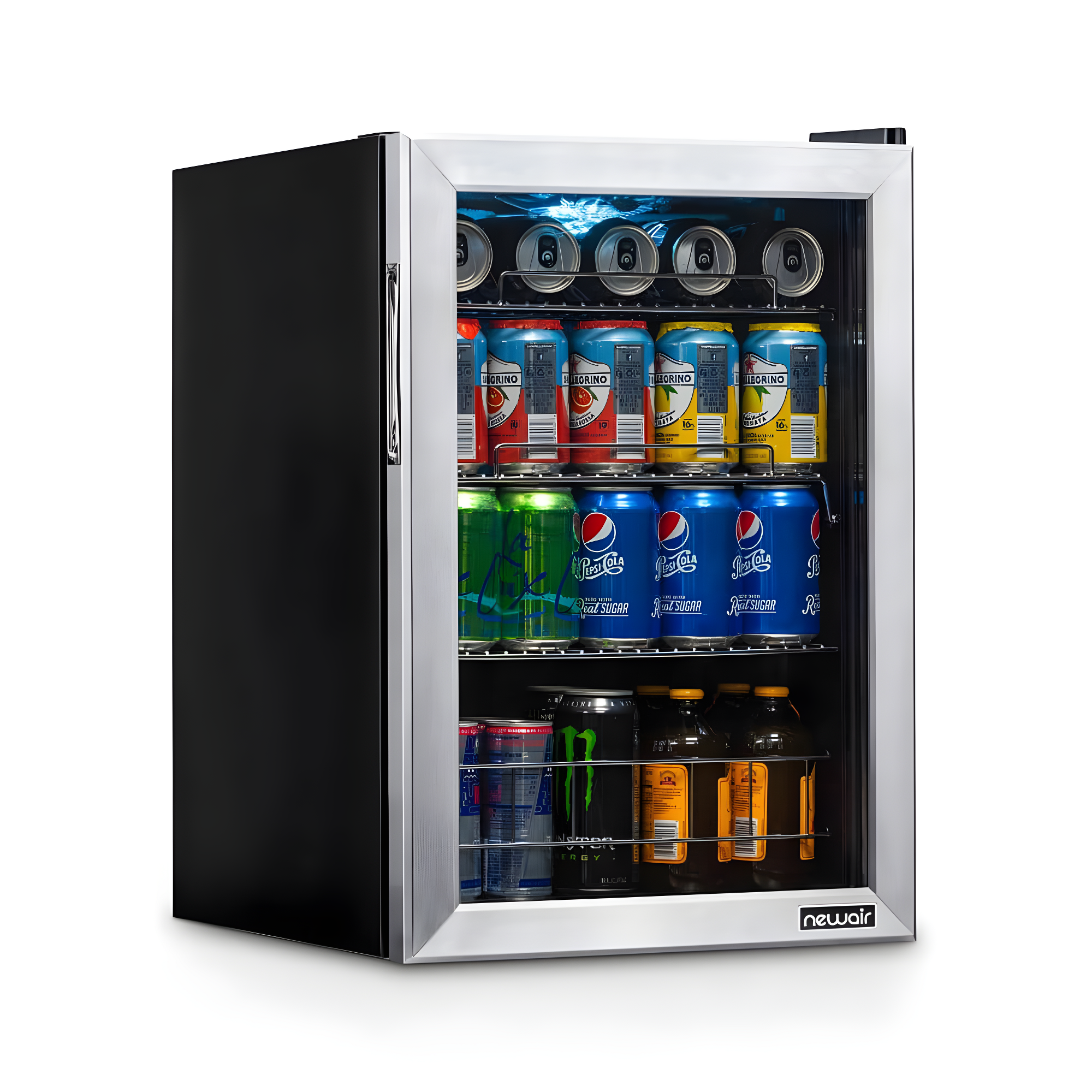 Newair 90 Can Freestanding Beverage Fridge in Stainless Steel, Compact with Adjustable Shelves