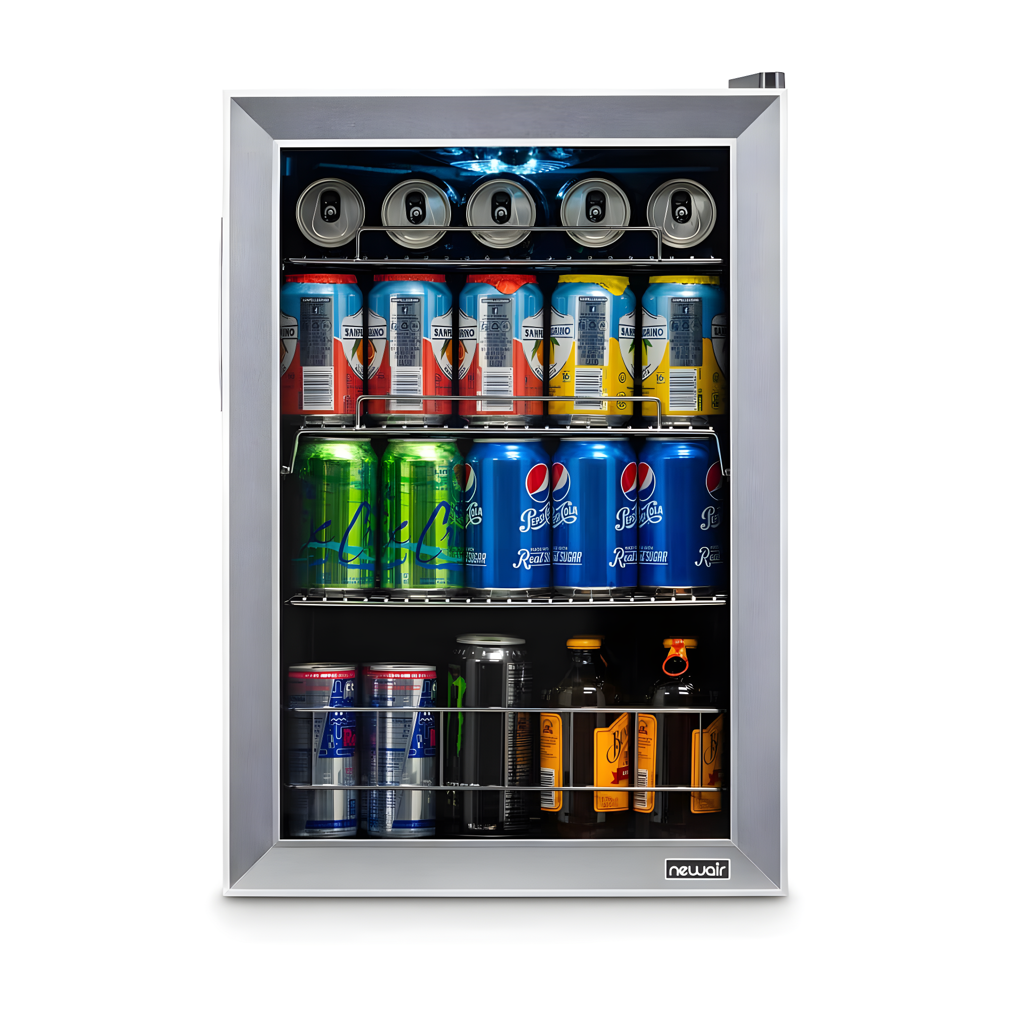 Newair 90 Can Freestanding Beverage Fridge in Stainless Steel, Compact with Adjustable Shelves