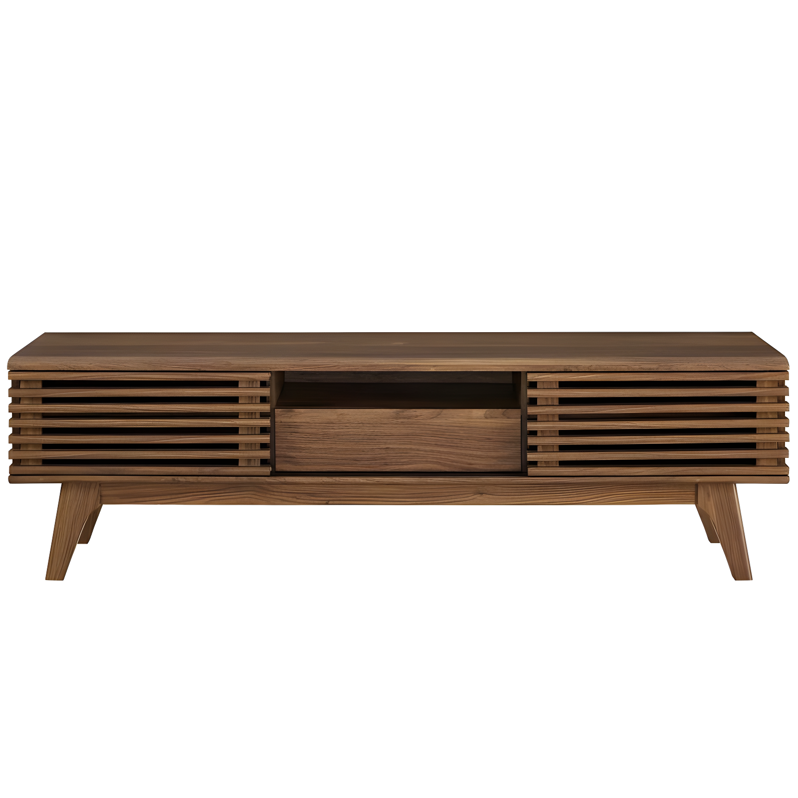 Render TV Stand for TVs up to 59" Walnut - Modway: Mid-Century Media Storage, Sliding Doors