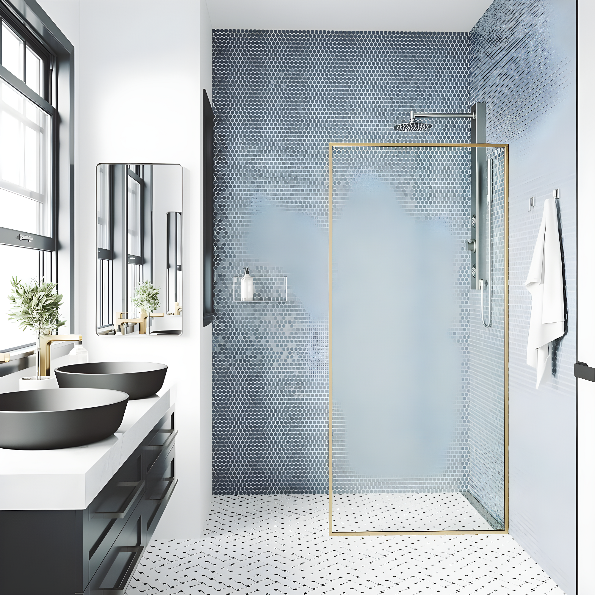 Meridian 34" W x 74" H Fixed Framed Shower Screen with 3/8" Glass