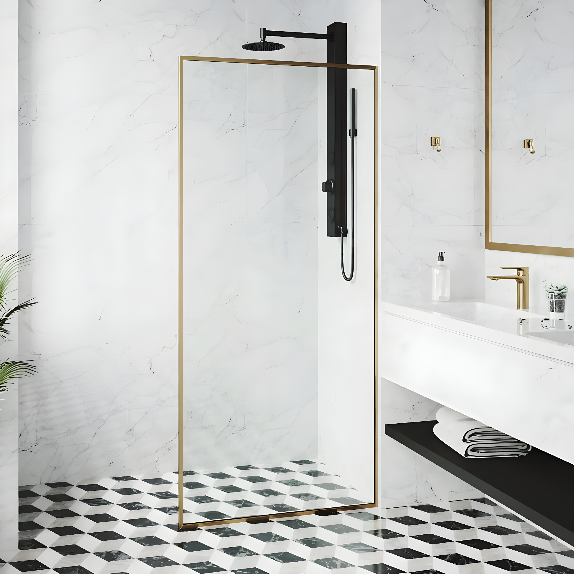 Meridian 34" W x 74" H Fixed Framed Shower Screen with 3/8" Glass
