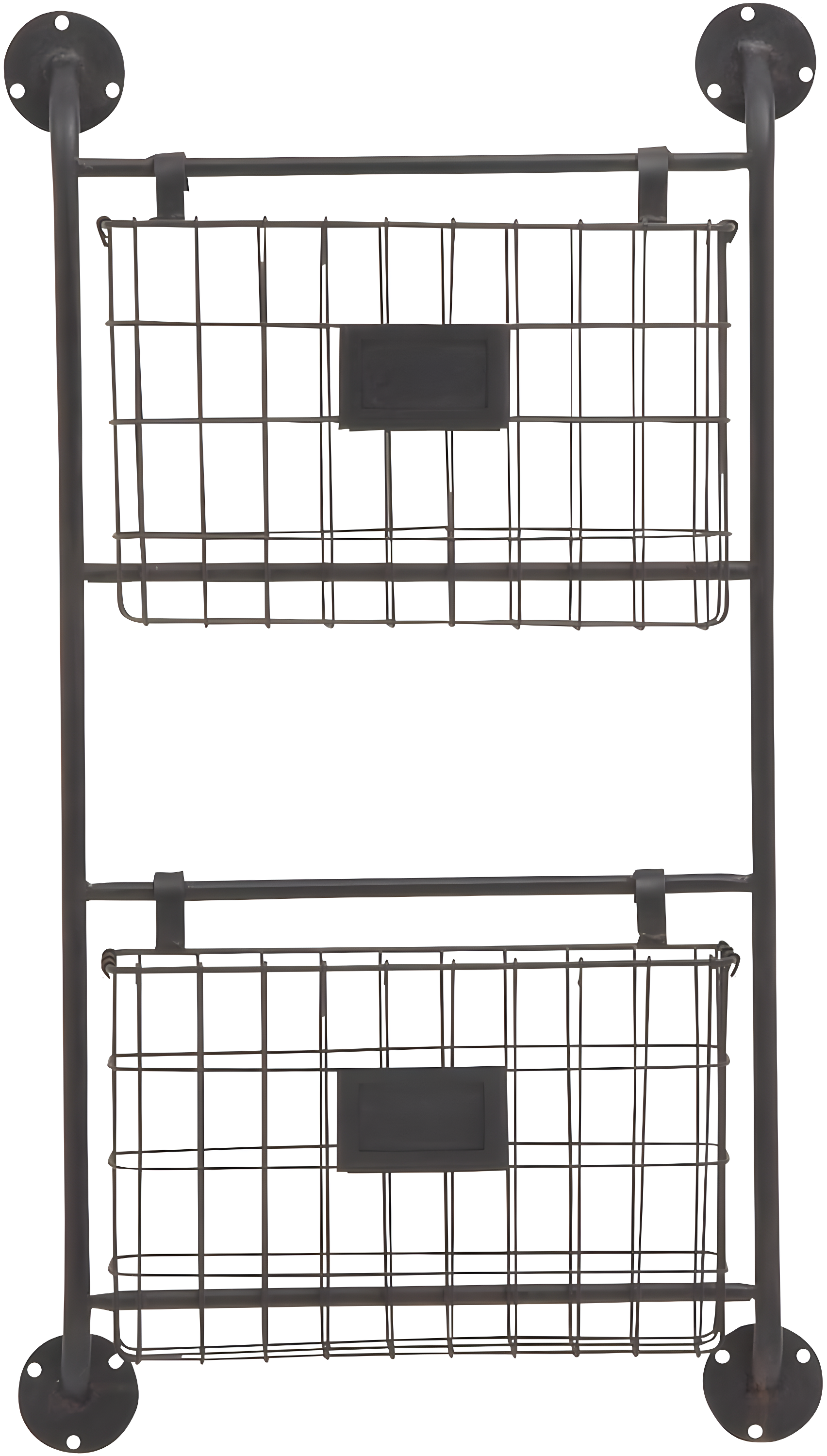 DecMode 28" Black Metal 2 Slots Suspended Wire Basket Magazine Rack Holder with Suspended Baskets and Label Slot