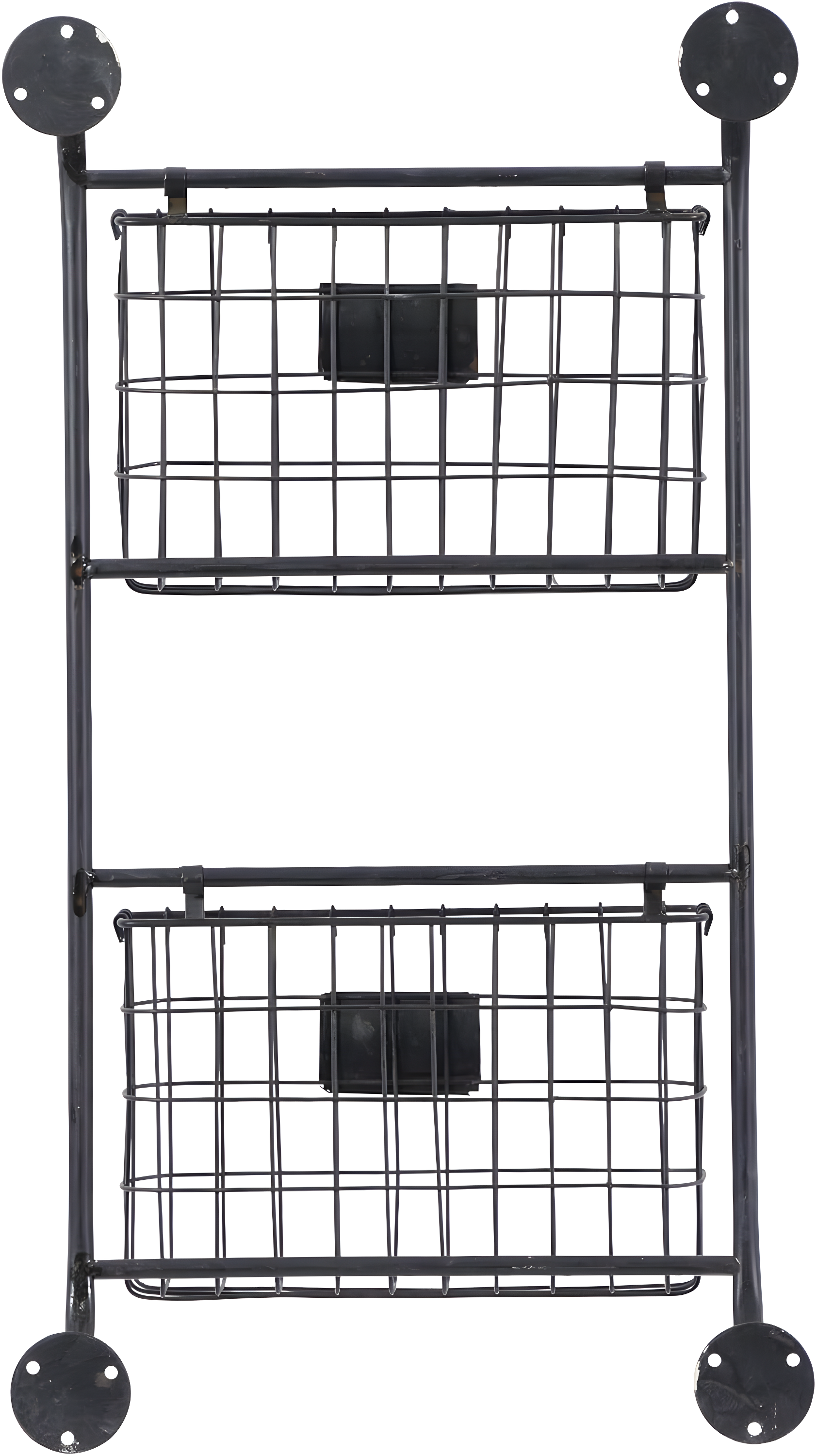 DecMode 28" Black Metal 2 Slots Suspended Wire Basket Magazine Rack Holder with Suspended Baskets and Label Slot