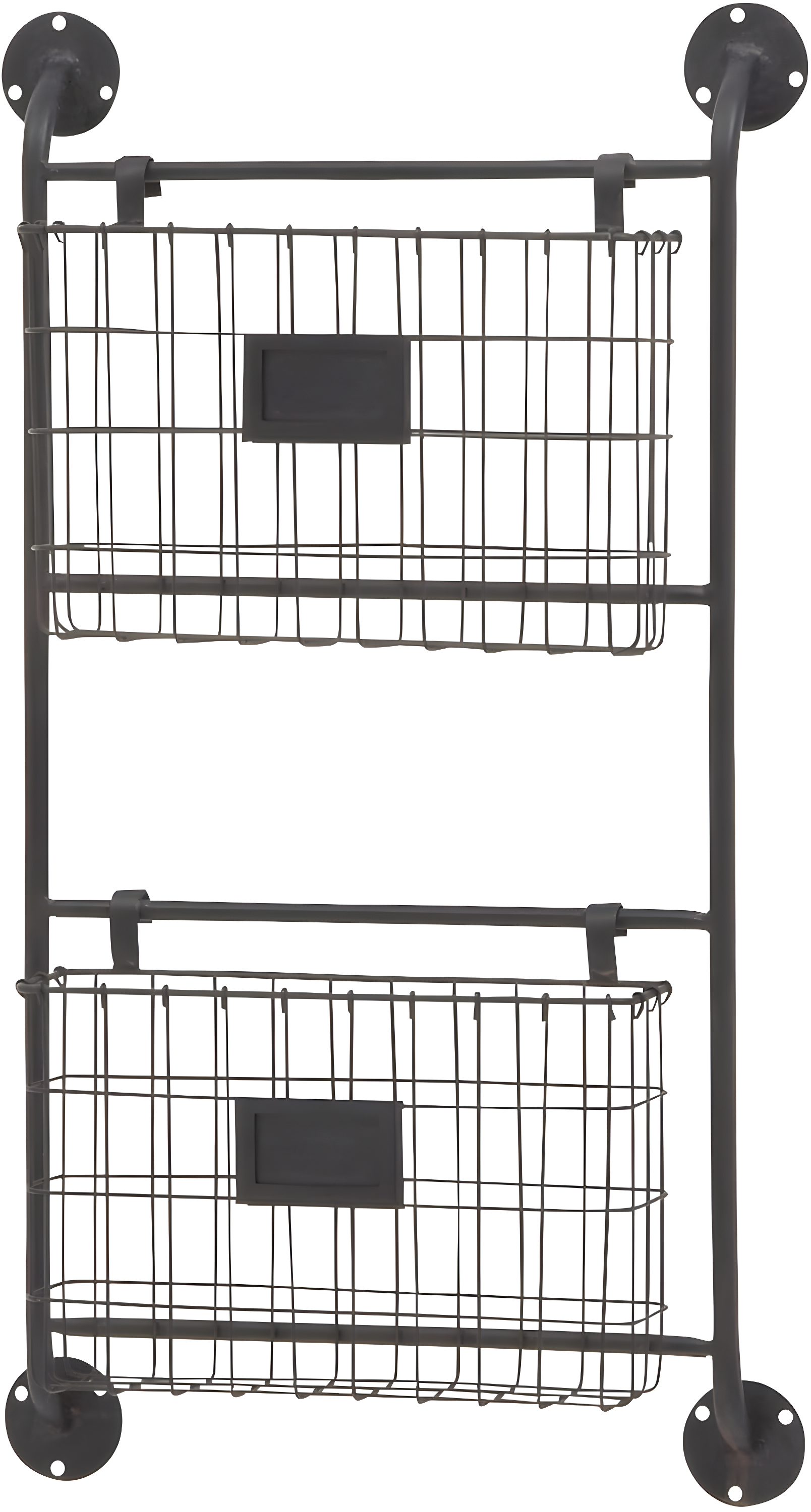 DecMode 28" Black Metal 2 Slots Suspended Wire Basket Magazine Rack Holder with Suspended Baskets and Label Slot