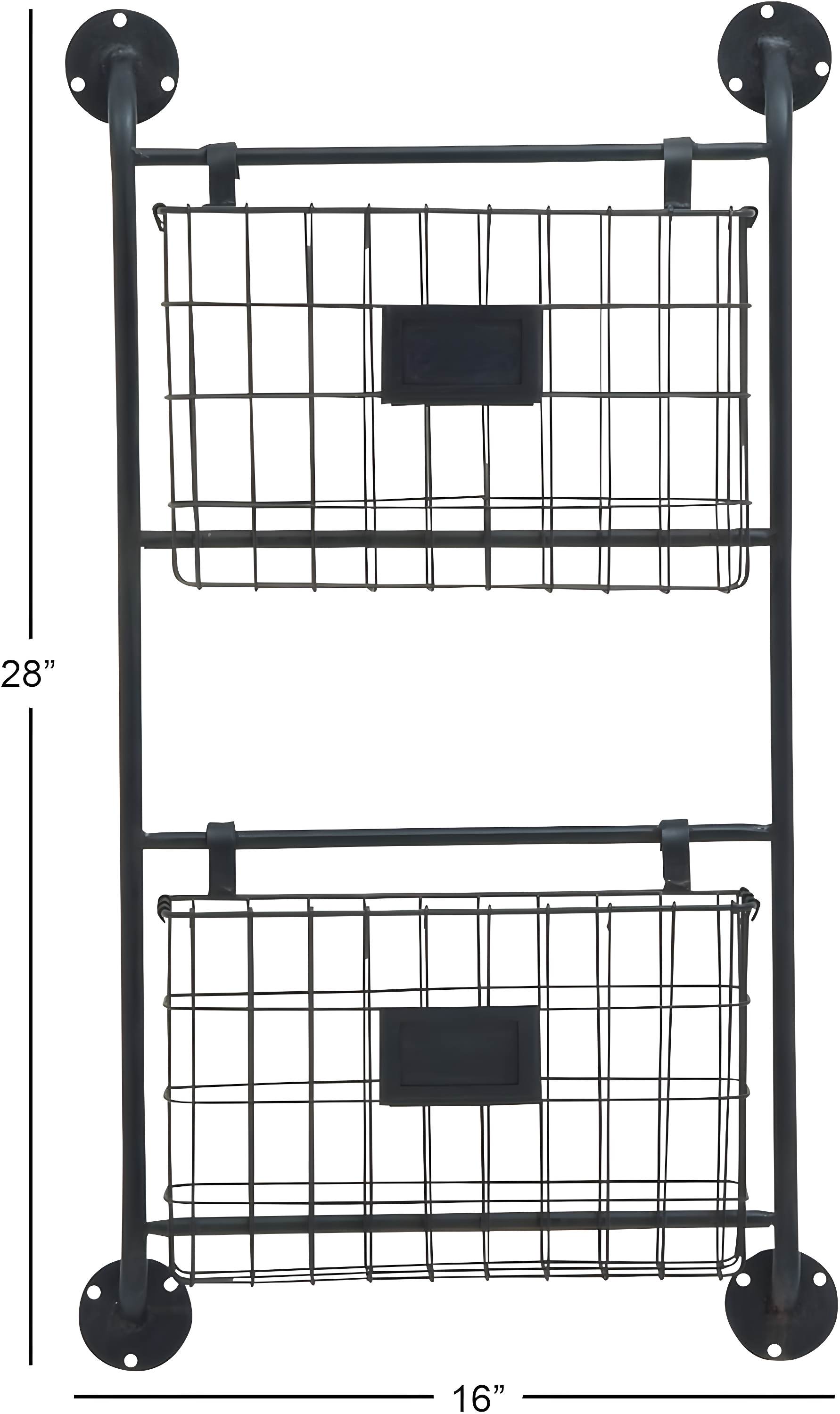 DecMode 28" Black Metal 2 Slots Suspended Wire Basket Magazine Rack Holder with Suspended Baskets and Label Slot