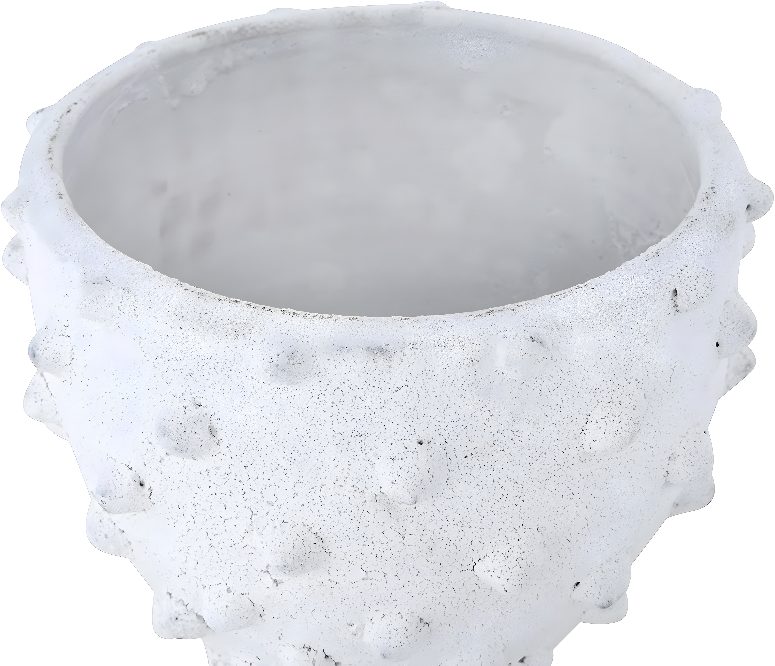 Creative Co-Op Round Terra-cotta Crock with Pointed Polka Dots and Distressed Volcano Glaze, White