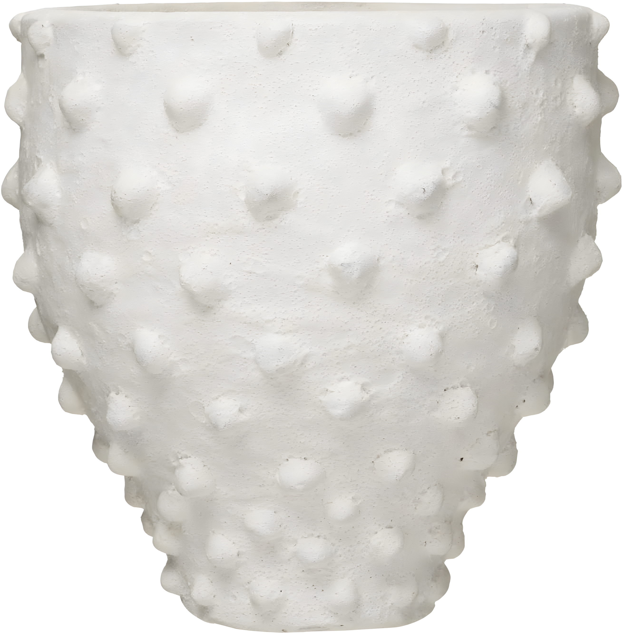 Creative Co-Op Round Terra-cotta Crock with Pointed Polka Dots and Distressed Volcano Glaze, White