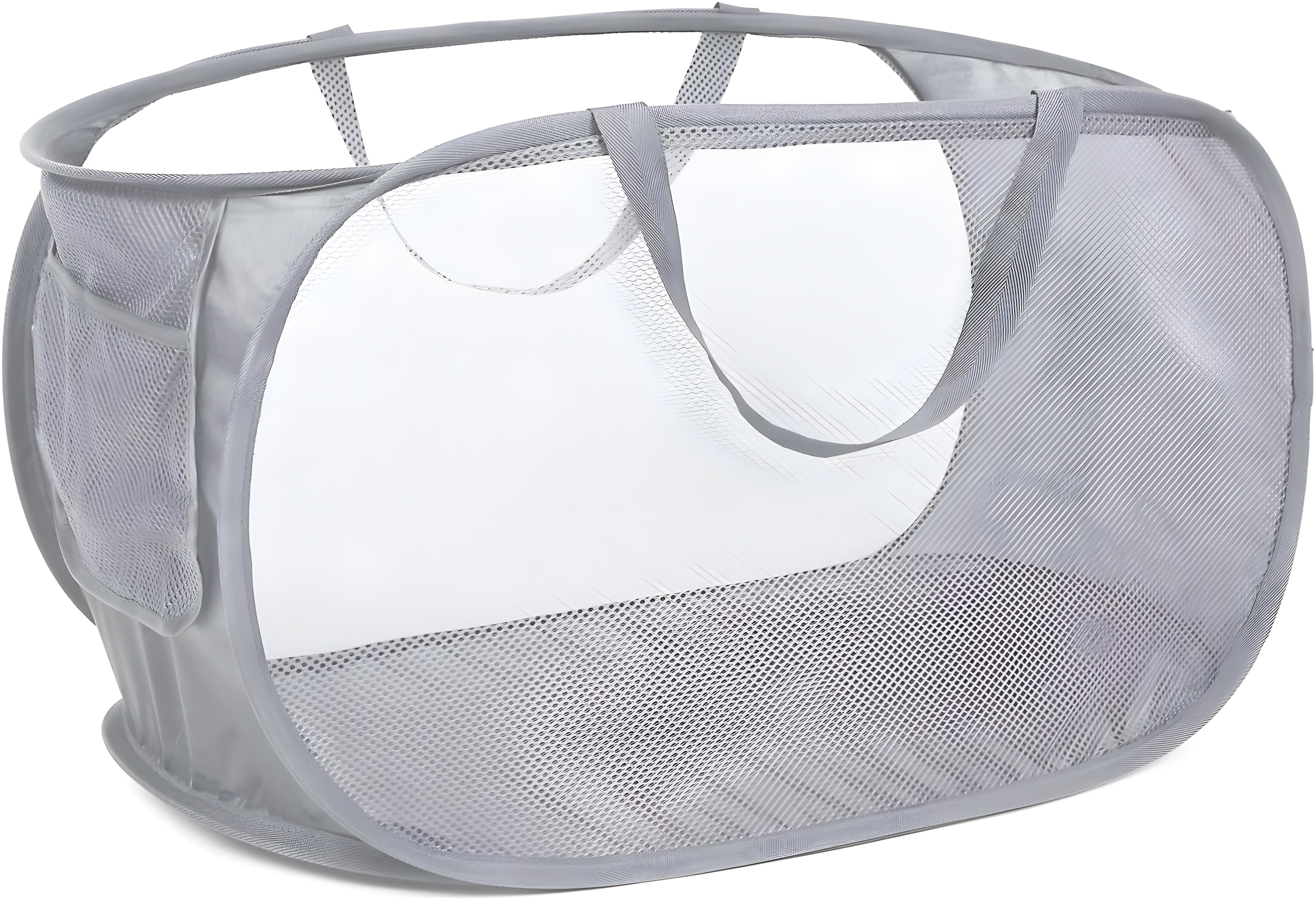 Durable Collapsible Laundry Baskets, Mesh Pop Up Laundry Hamper with Side Pocket, Foldable Clothes Storage Hamper with Reinforced Carry Handles for Laundry, Bathroom, Kids Room, Dorm or Travel Grey