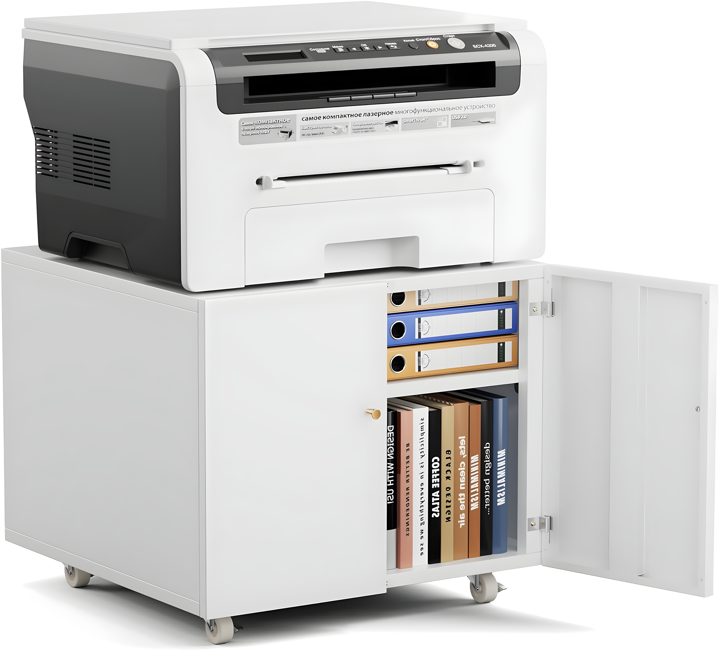 Metal Printer Stand with File Storage Cabinet, Printer Cabinet File Cabinet On Wheels with Door and Adjustable Shelf, Printer Table Stand for Home Office