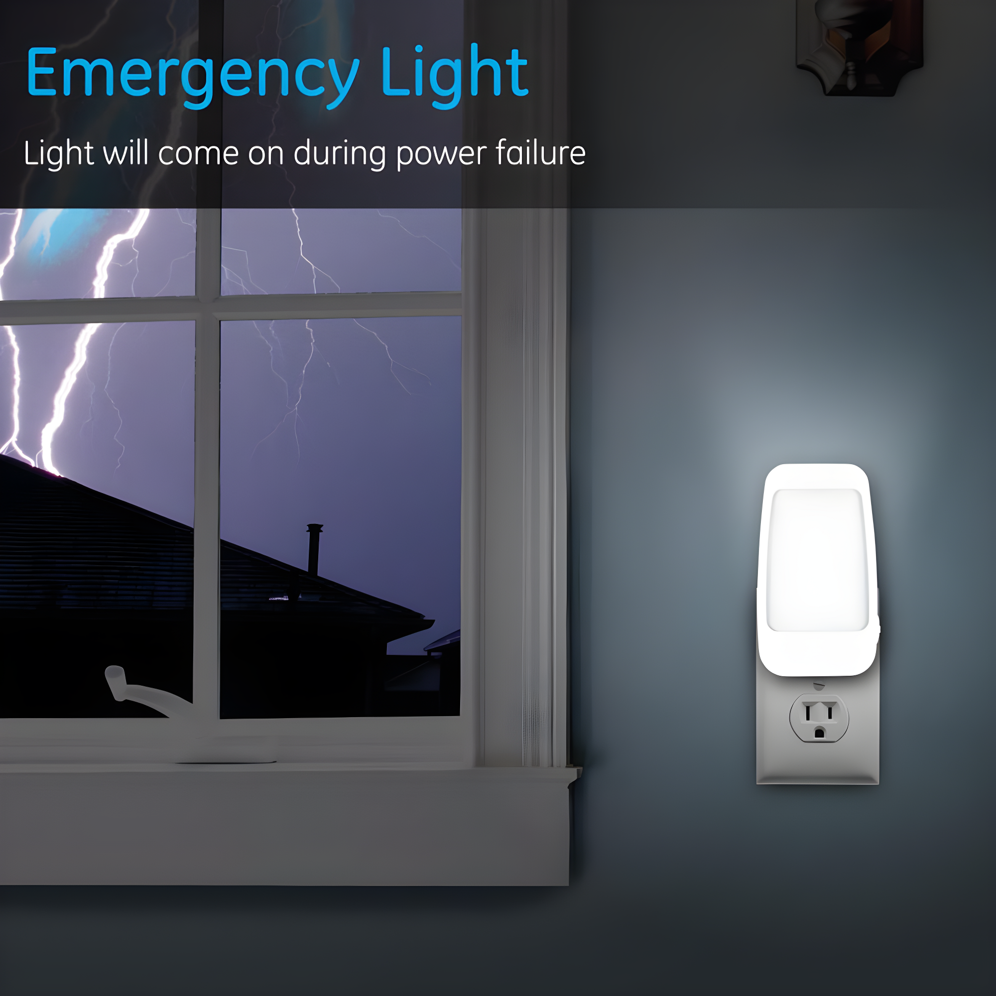 GE 4-in-1 Power Failure LED Night Light, Plug-in, Light Sensing, Rechargeable