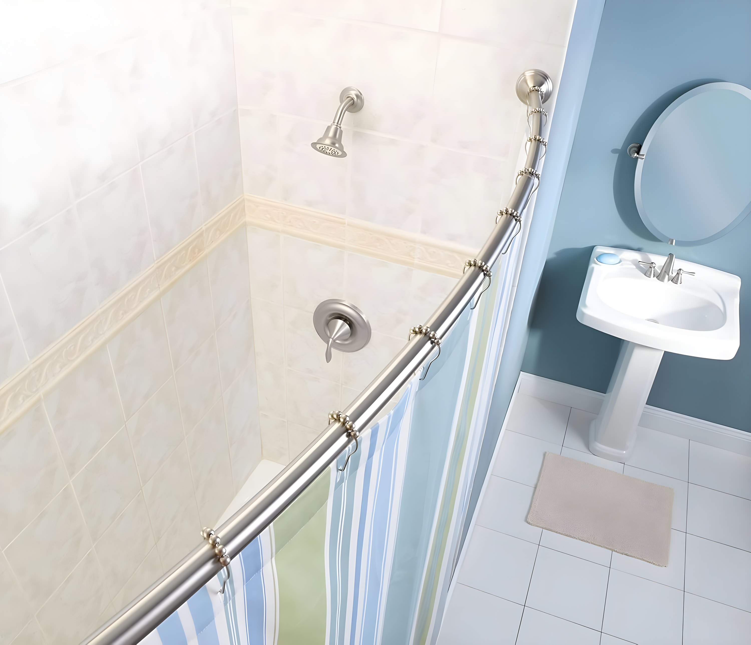 Moen 54-Inch to 72-Inch Adjustable Length Fixed Mount Single Curved Shower Curtain Rod