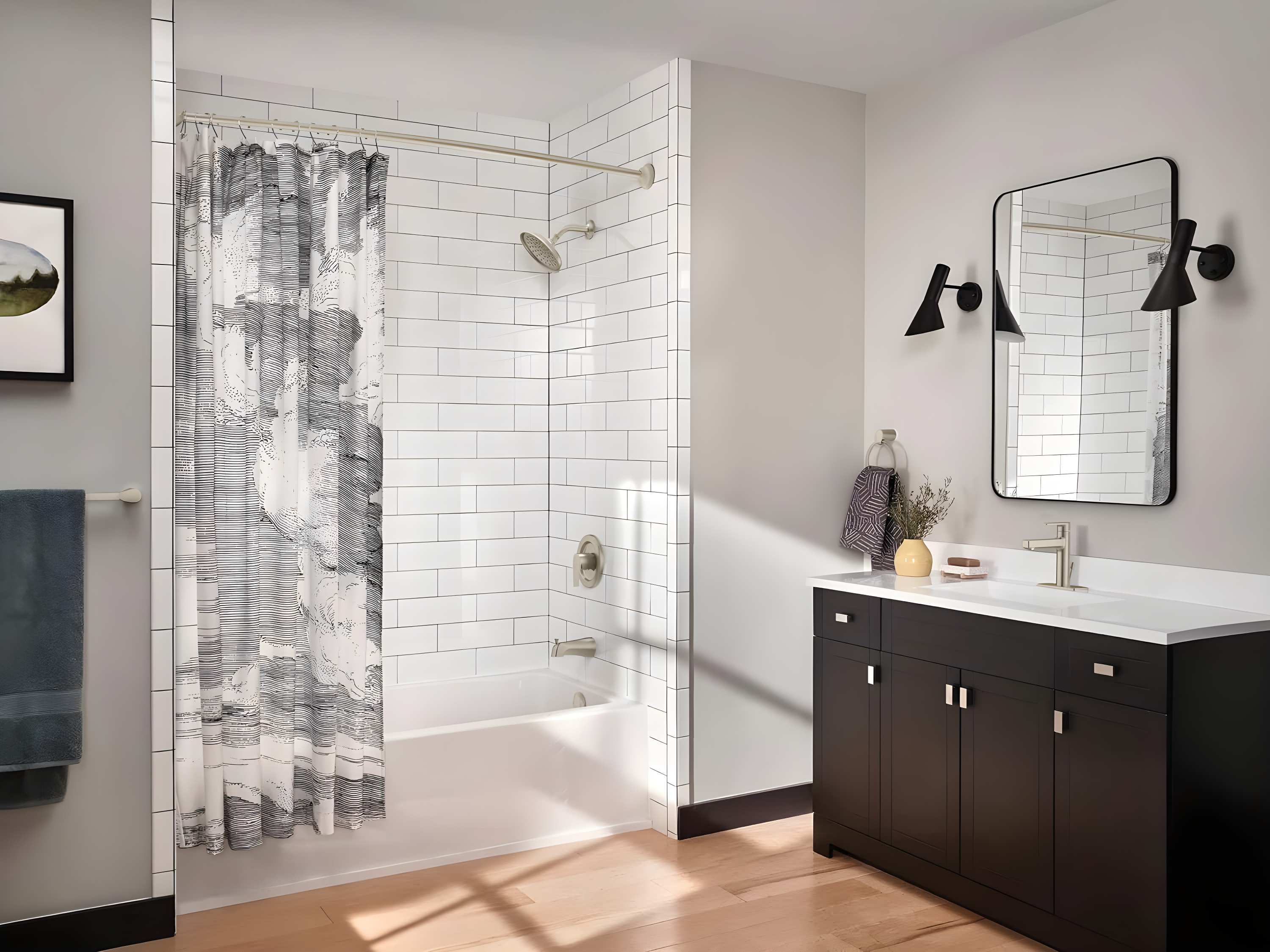 Moen 54-Inch to 72-Inch Adjustable Length Fixed Mount Single Curved Shower Curtain Rod