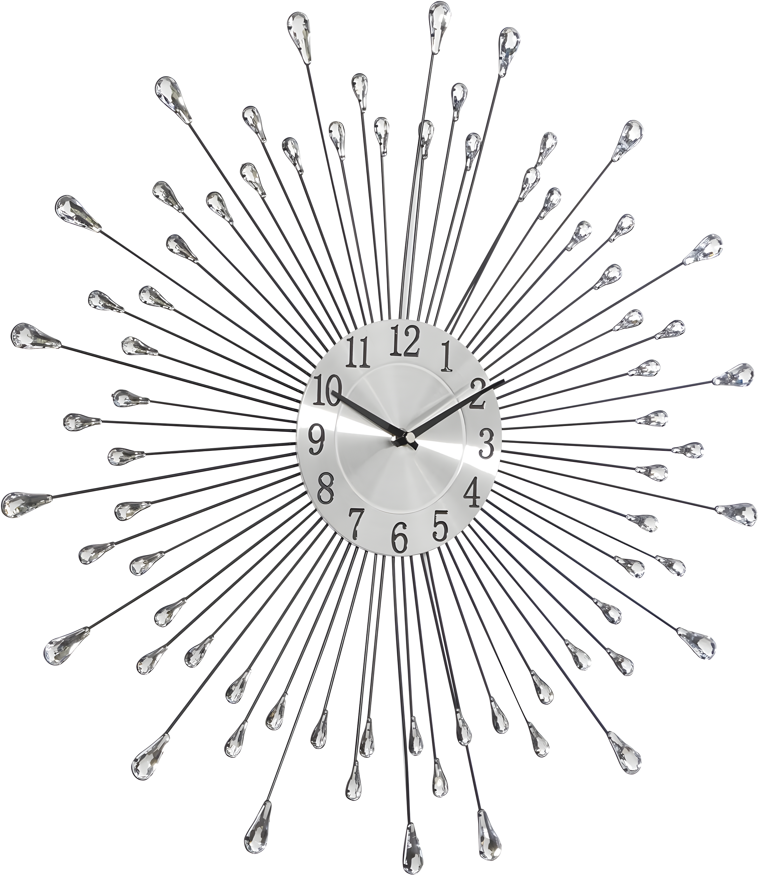 DecMode 23" Silver Metal Starburst Wall Clock with Crystal Embellishment