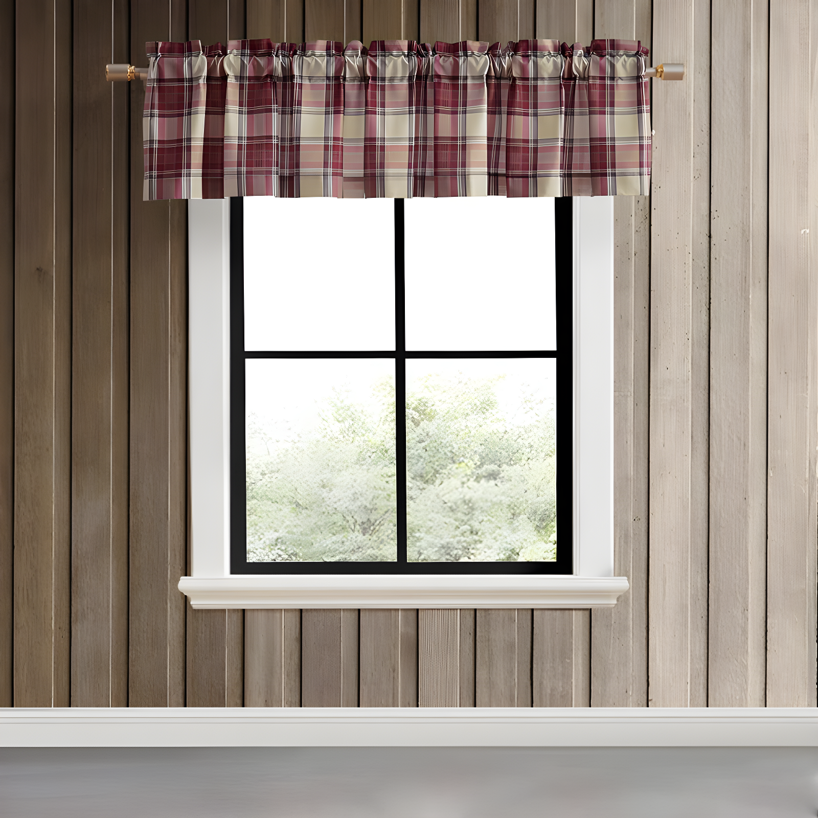 Eddie Bauer Edgewood Plaid Red Pole Top Window Valance