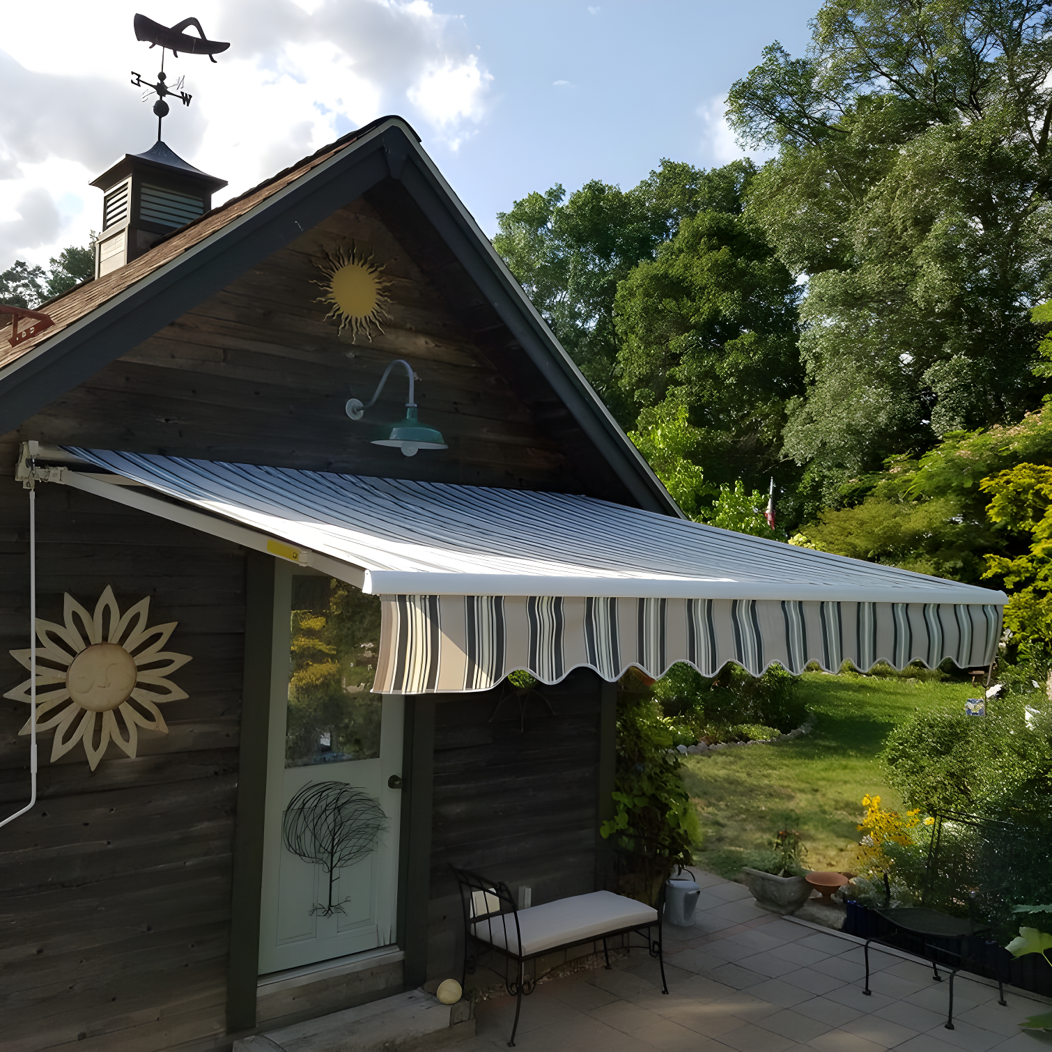 Motorized Retractable White Frame Patio Awning