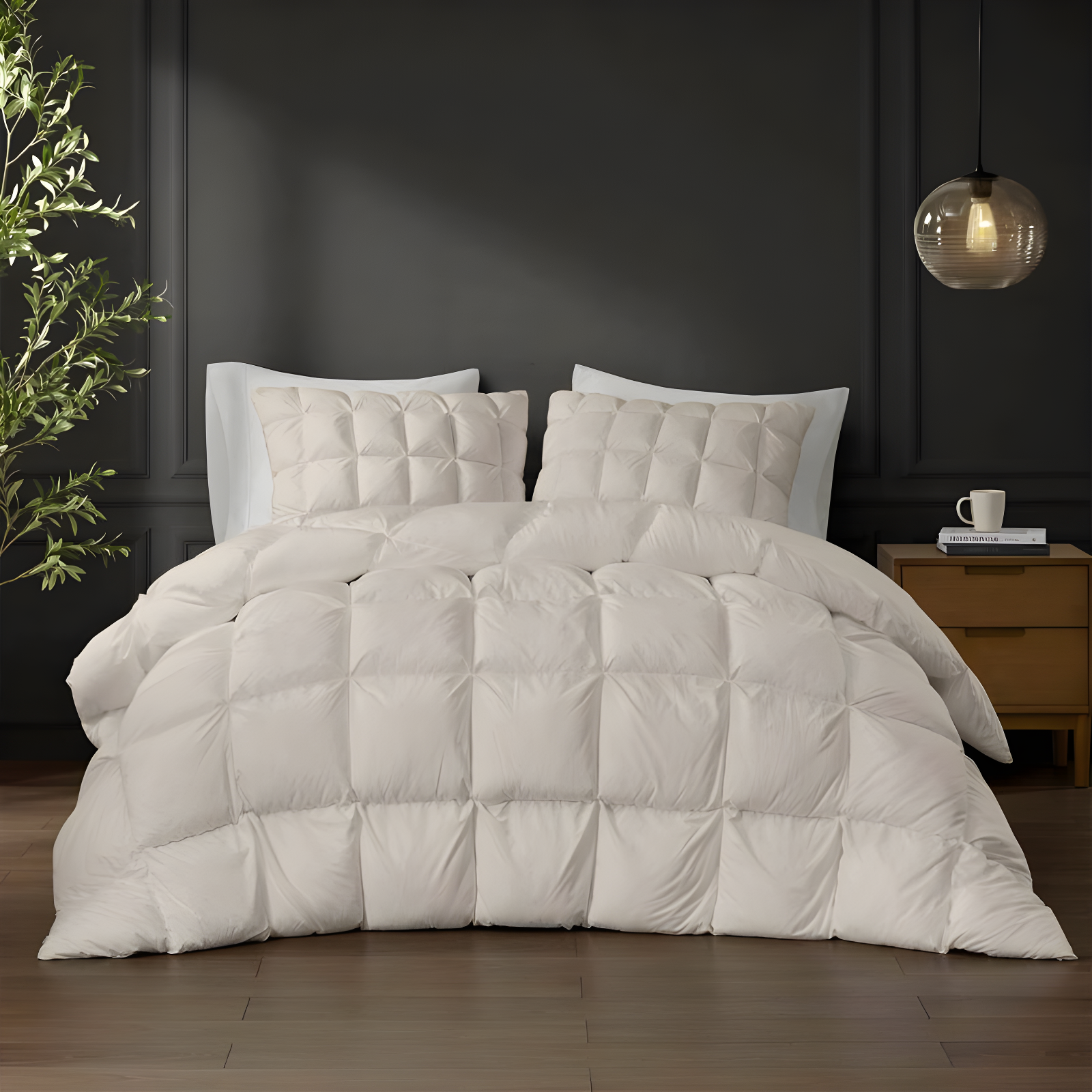 Madison Park Full/Queen Stay Puffed Overfilled Down Alternative Comforter Tan: Ultimate Textile, Cooling, Microfiber Duvet Insert