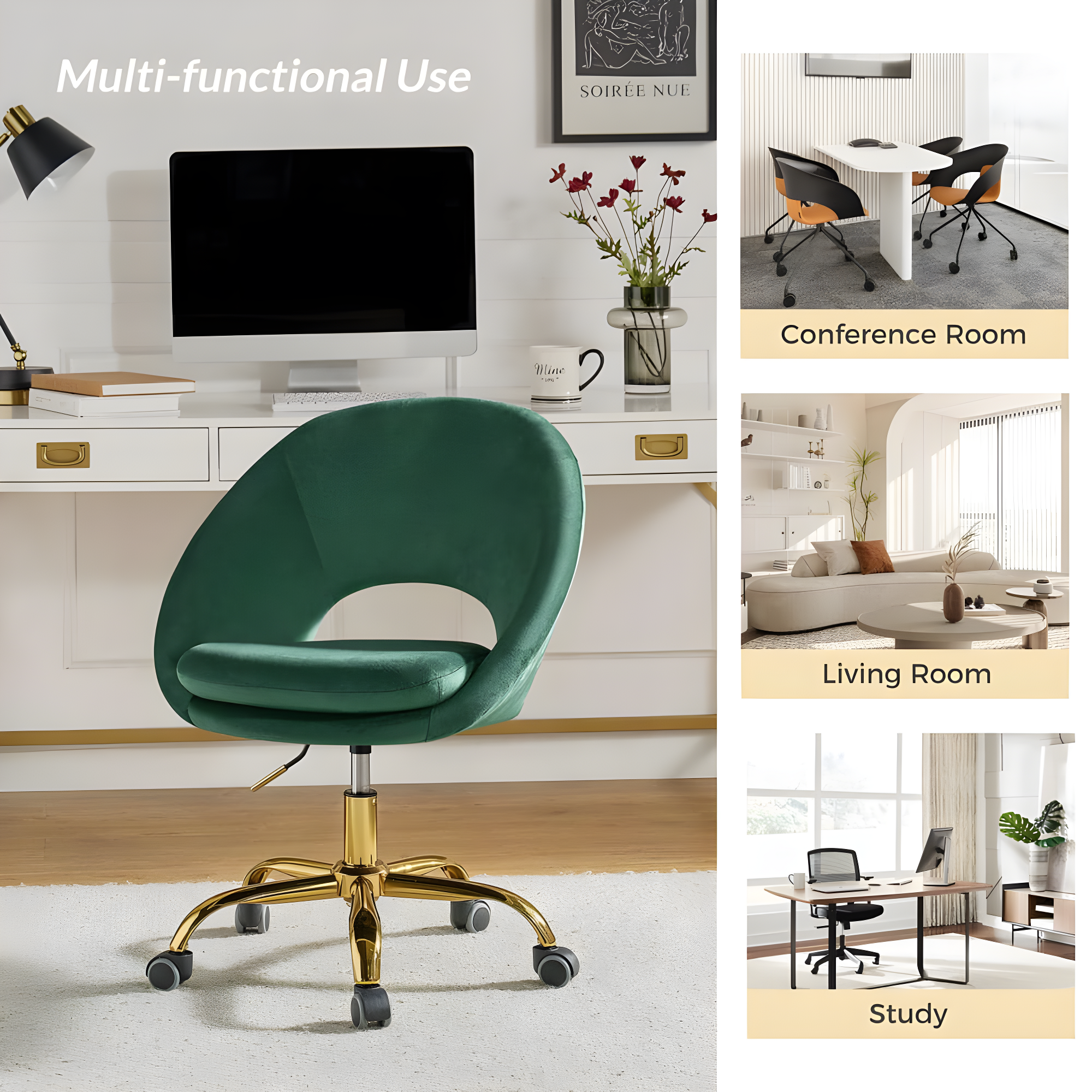 Louise Velvet Modern Task Chair with Ergonomic Design