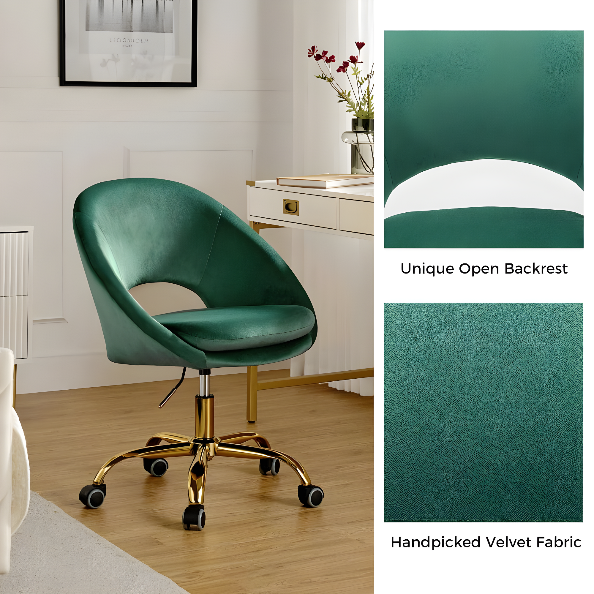 Louise Velvet Modern Task Chair with Ergonomic Design