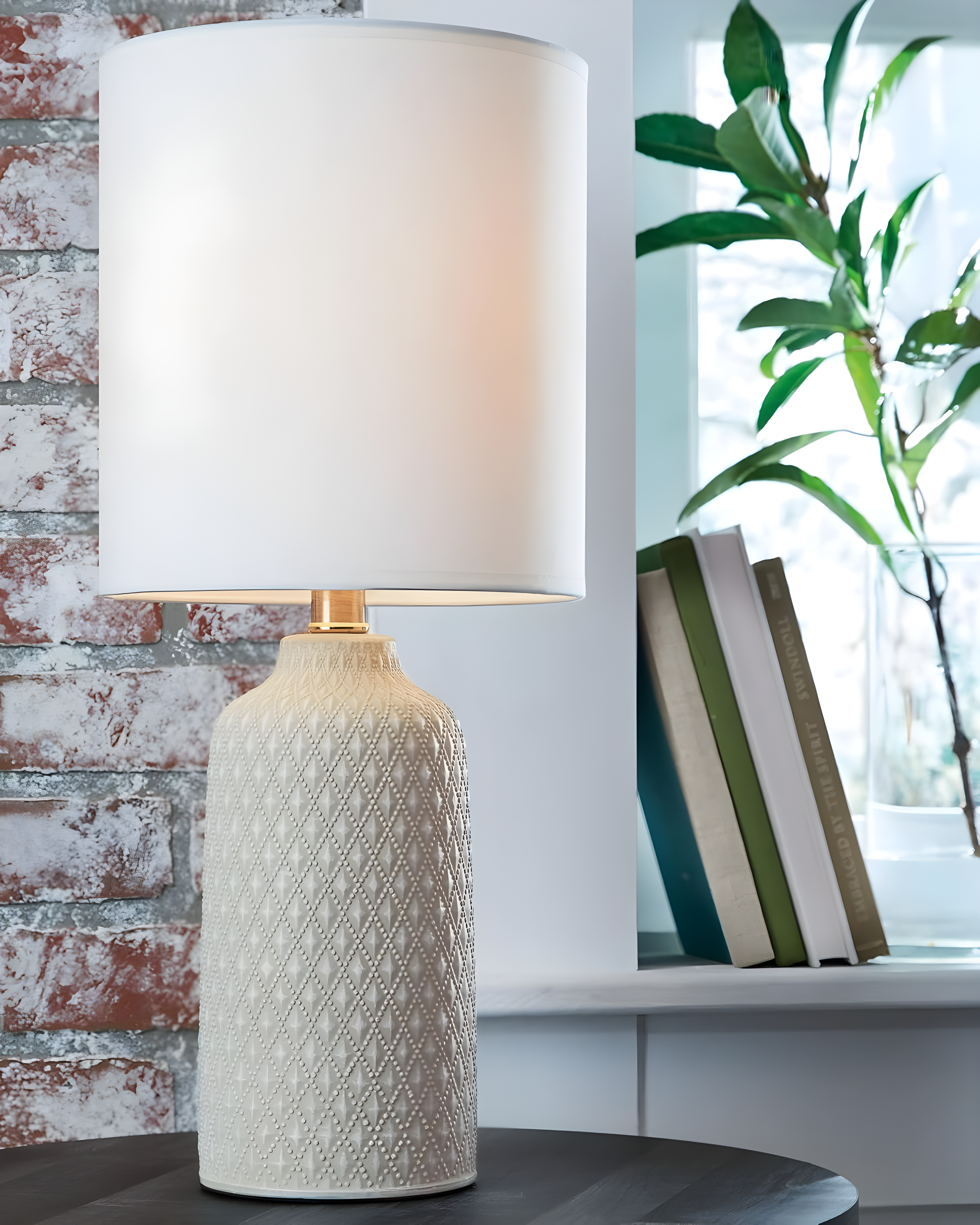 Donnford Ceramic Table Lamp Gray/White - Signature Design by Ashley: Modern Accent, 1-Way Switch, UL Listed