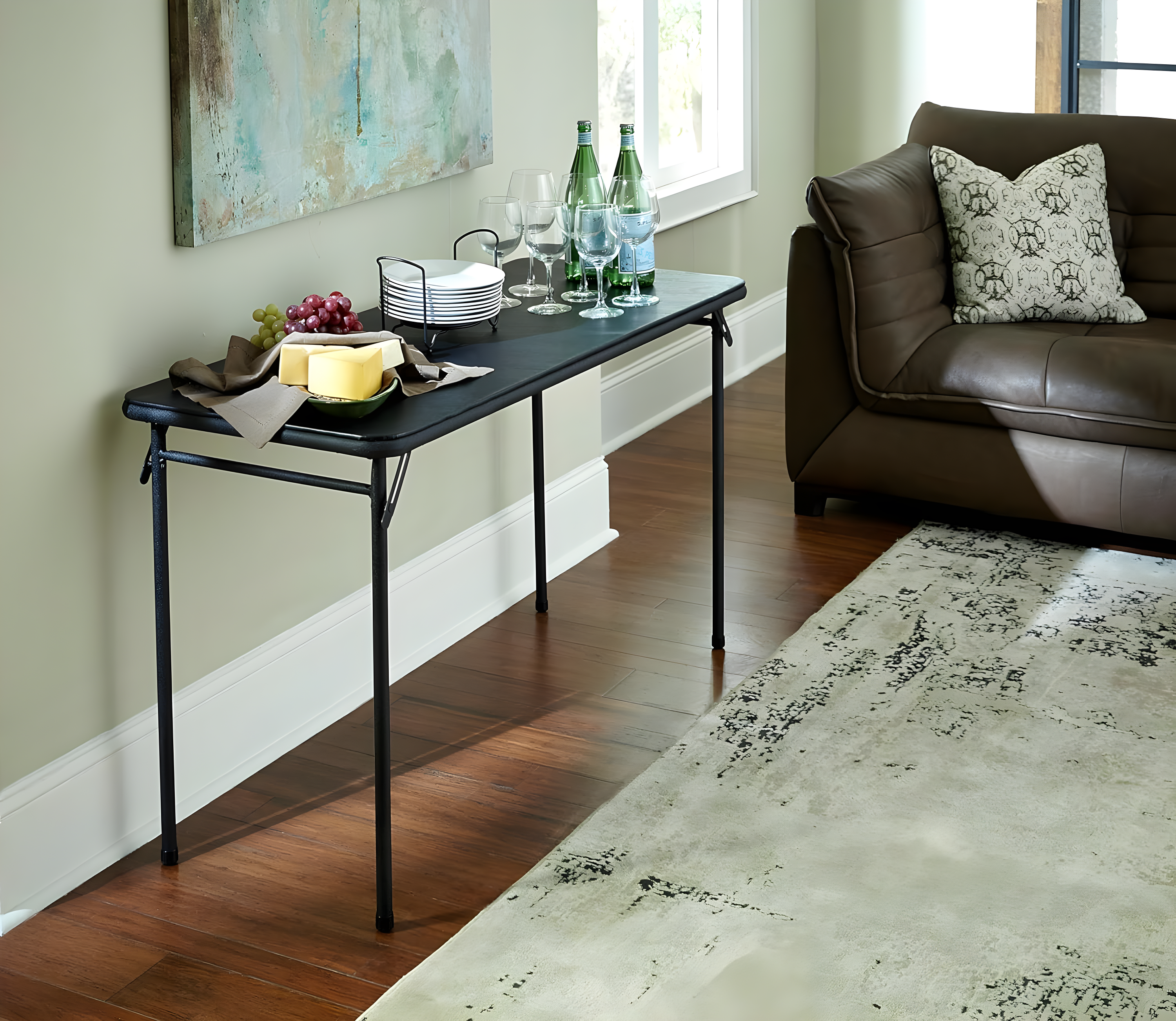 COSCO 20" x 48" Vinyl Top Serving Folding Table