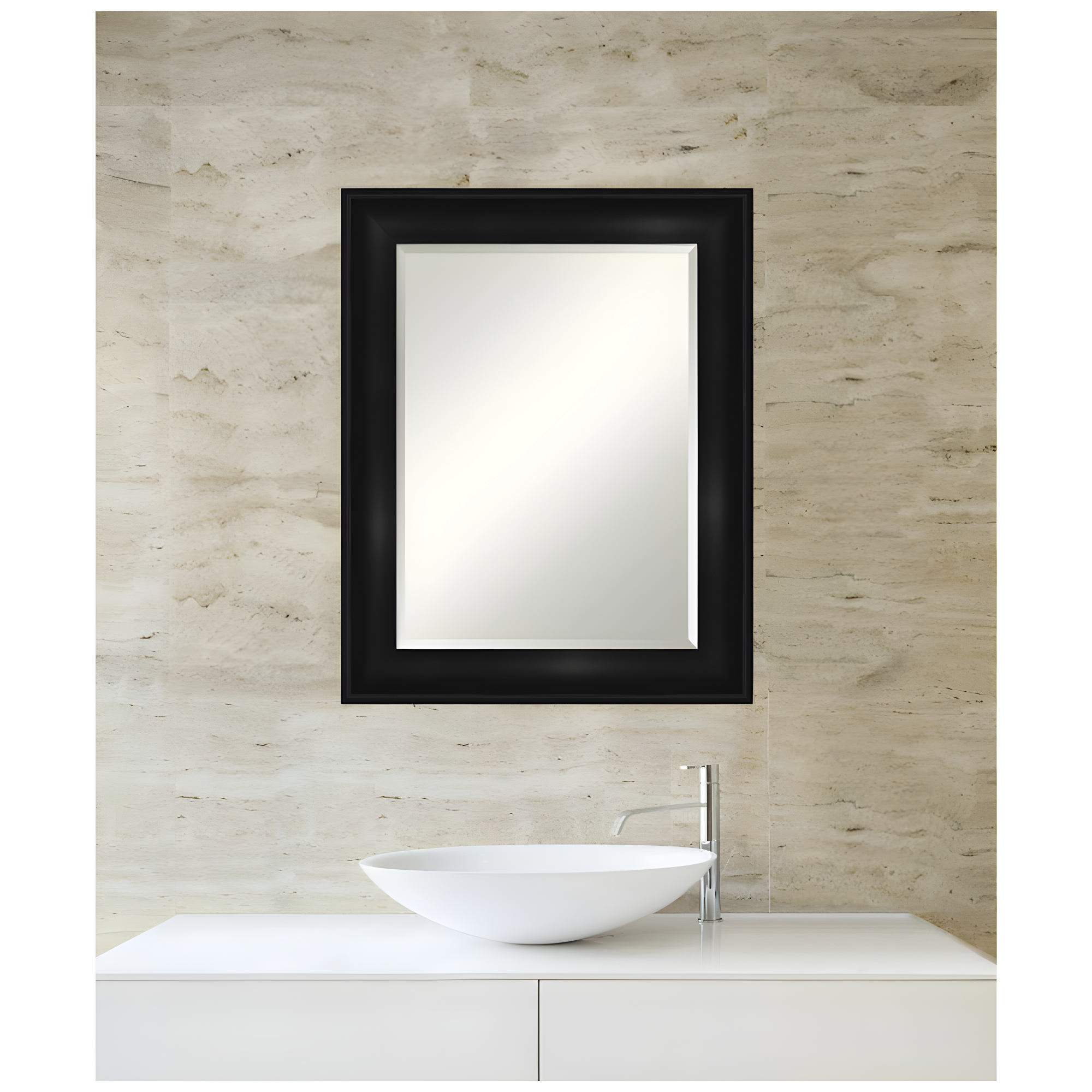 24" x 30" Non-Beveled Grand Black Wall Mirror - Amanti Art: Modern Rectangle, Polystyrene Frame