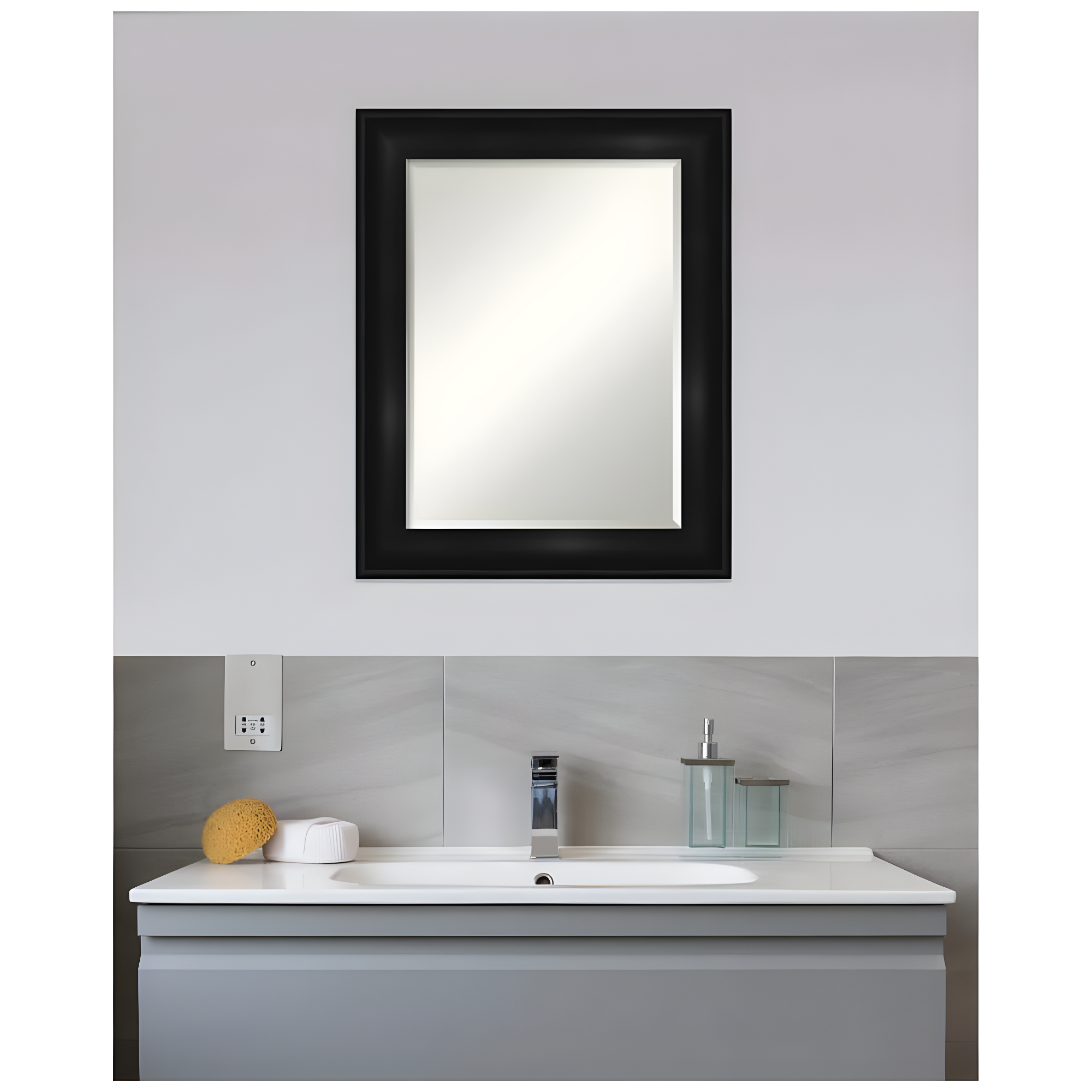 24" x 30" Non-Beveled Grand Black Wall Mirror - Amanti Art: Modern Rectangle, Polystyrene Frame