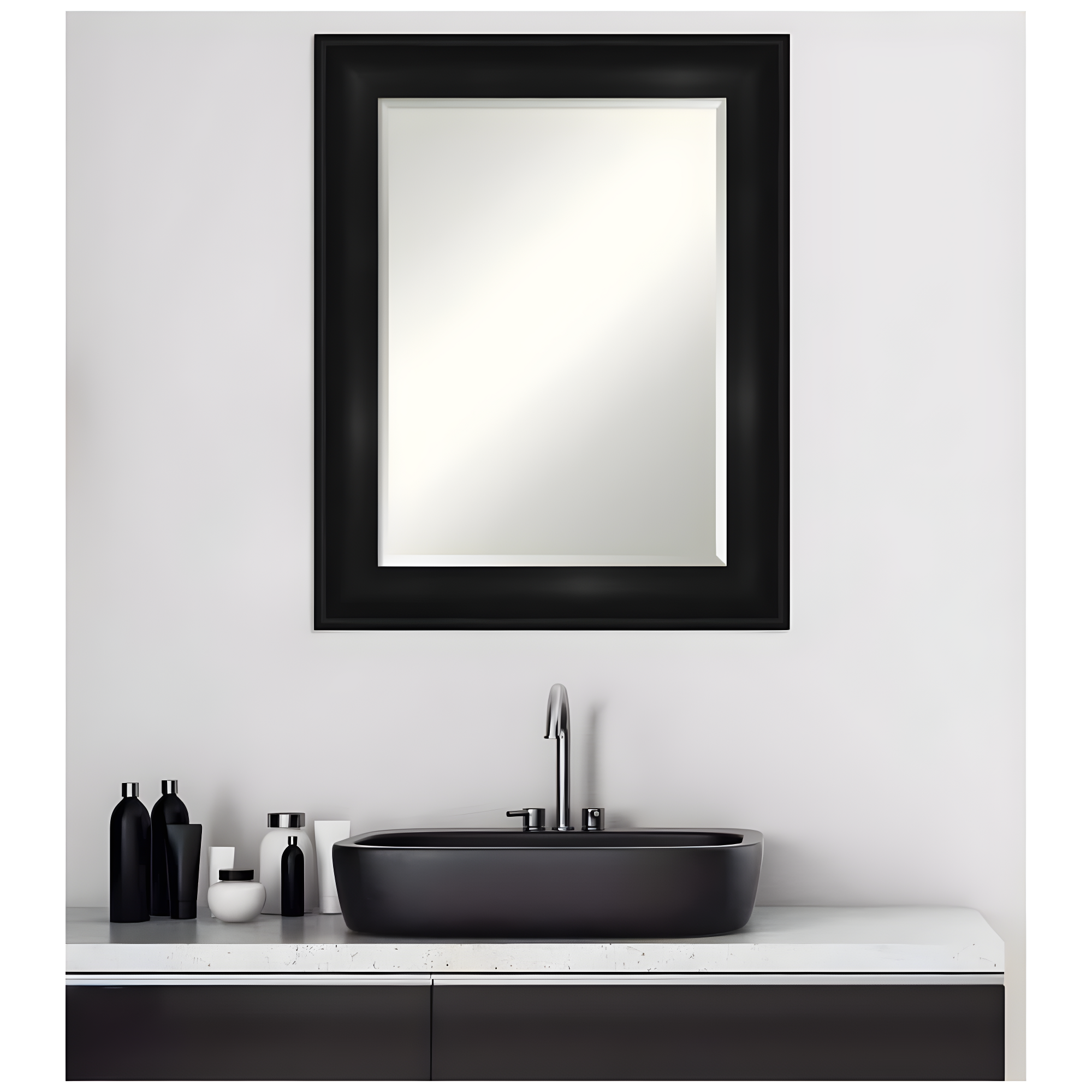 24" x 30" Non-Beveled Grand Black Wall Mirror - Amanti Art: Modern Rectangle, Polystyrene Frame