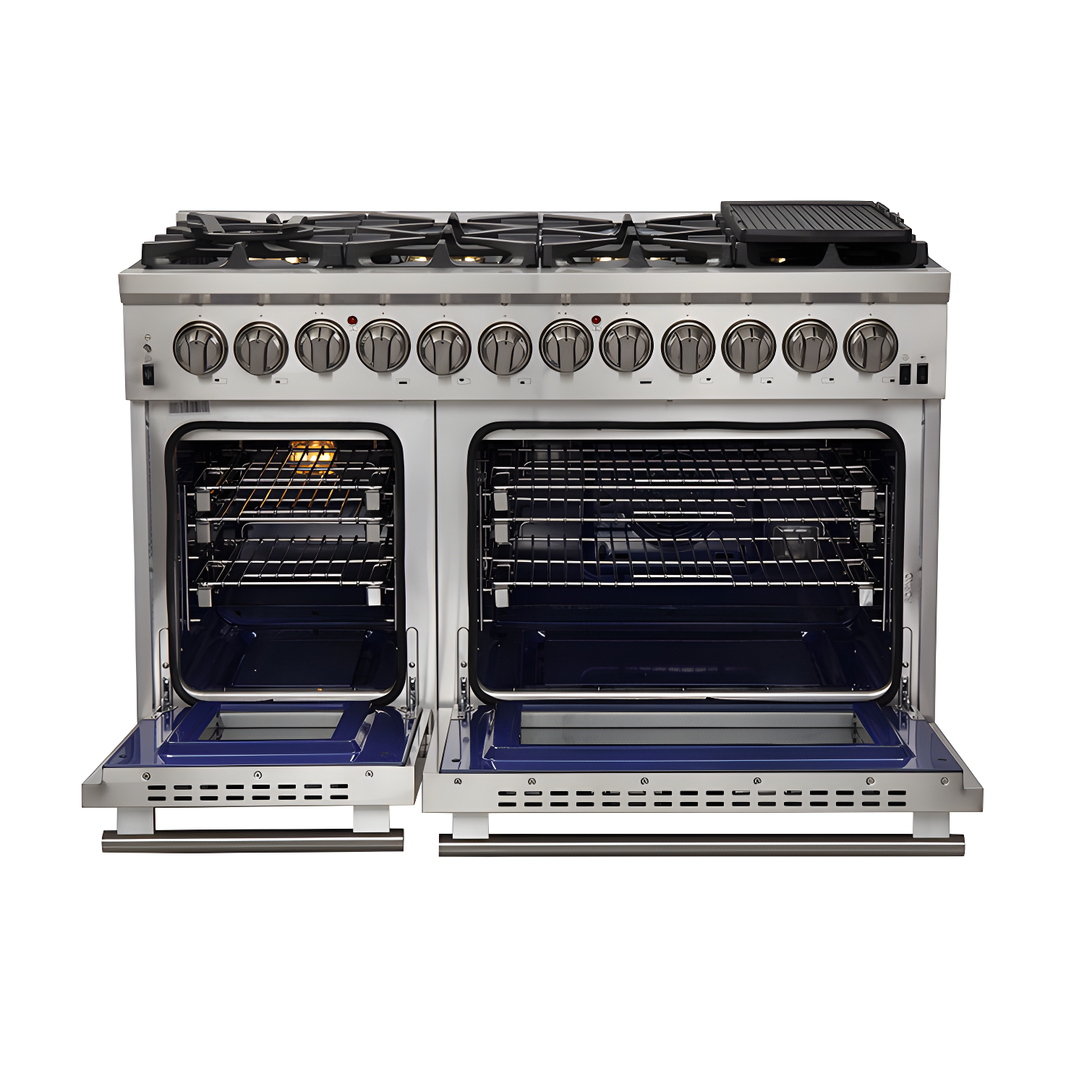 Forno Capriasca 48-inch Dual Fuel Range All Stainless Steel, 8 Brass Burners, 6.58 cu.ft. Double Ovens FFSGS6187-48