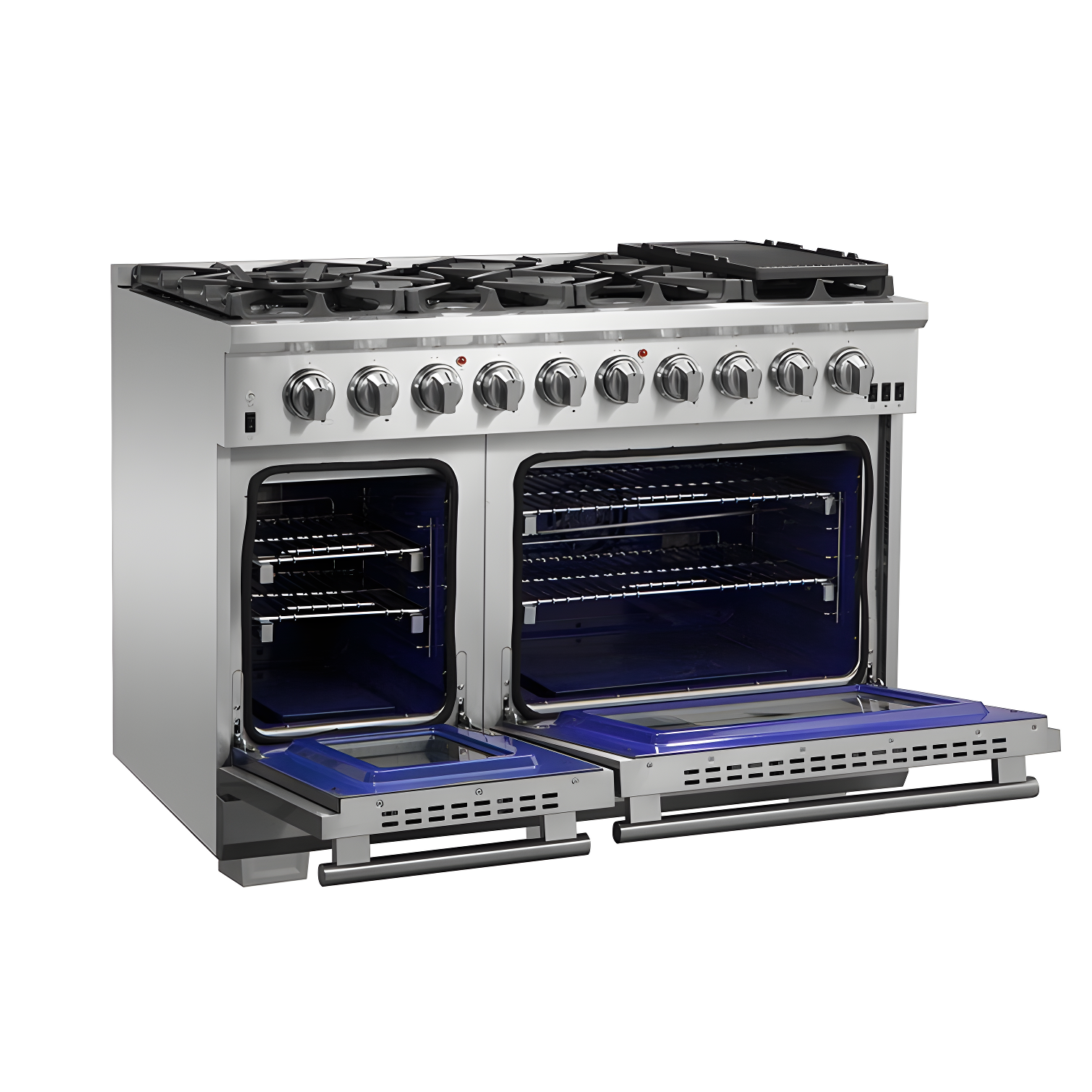 Forno Capriasca 48-inch Dual Fuel Range All Stainless Steel, 8 Brass Burners, 6.58 cu.ft. Double Ovens FFSGS6187-48