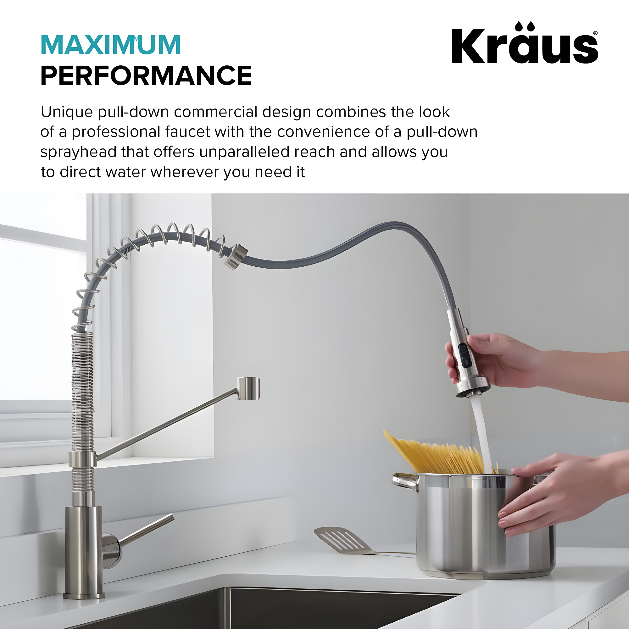 KRAUS Bolden Commercial Style 2-Function Single Handle Pull Down Kitchen Faucet
