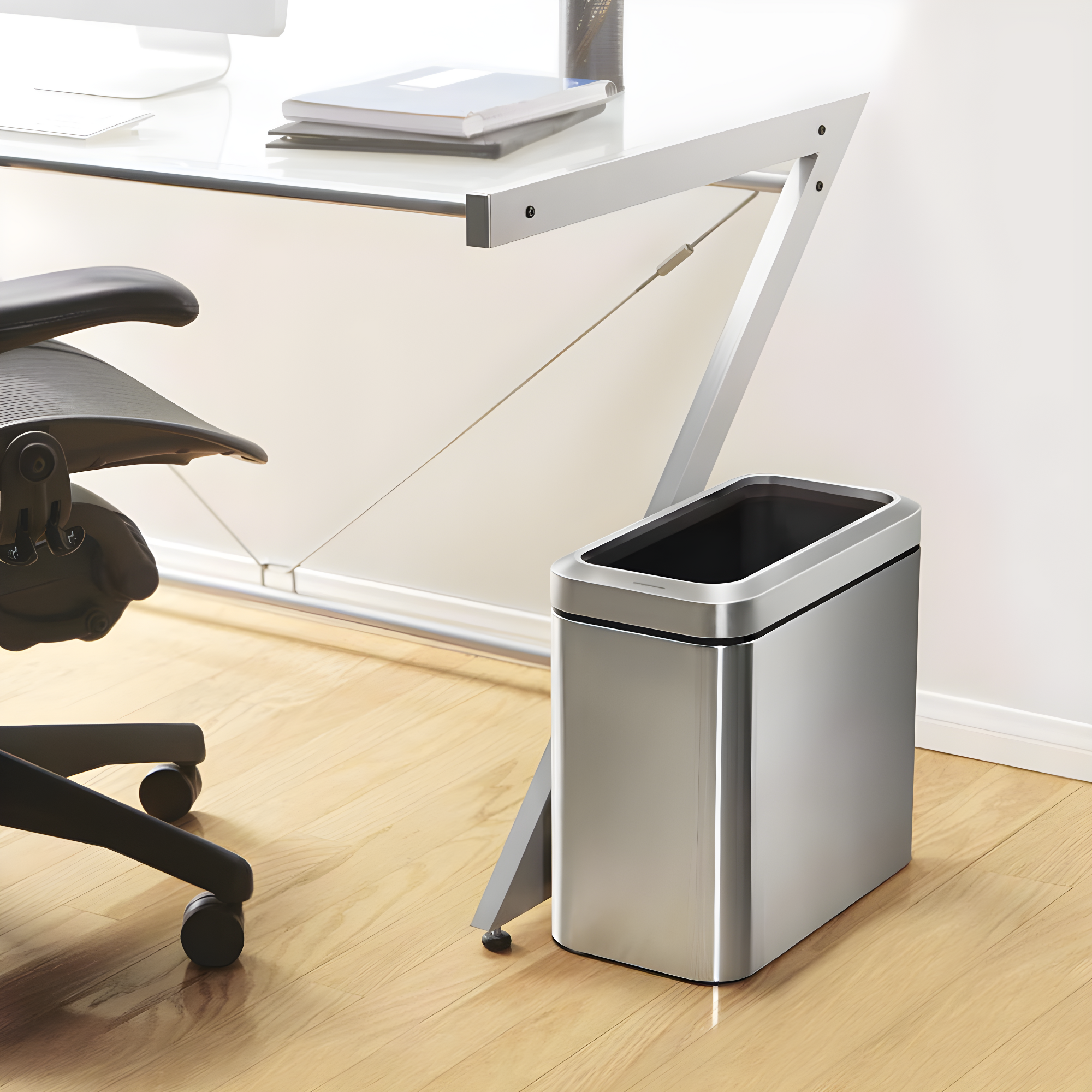 simplehuman 25 Liter / 6.6 Gallon Slim Open Commercial Trash Can, Brushed Stainless Steel