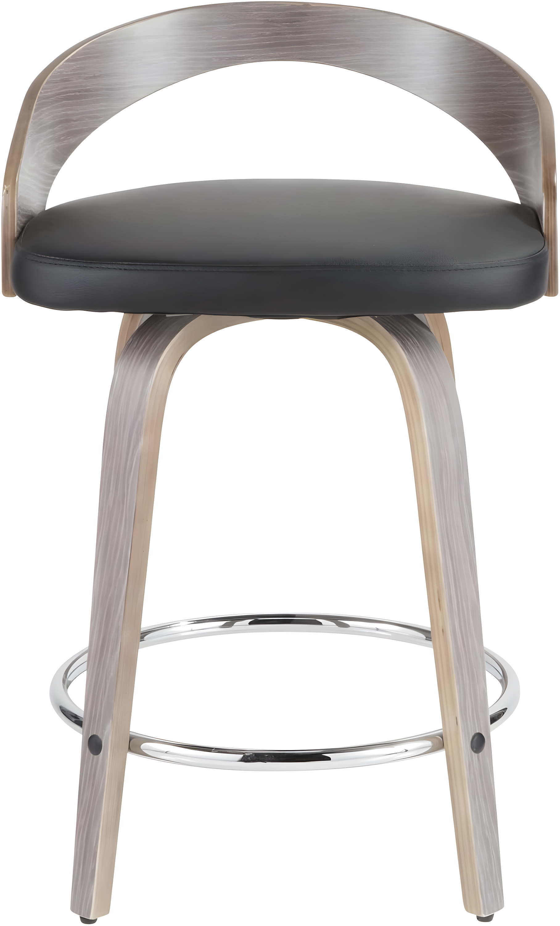 Grotto Mid-Century Modern Counter Stool with Light Grey Wood and Black Faux Leather by LumiSource - Set of 2