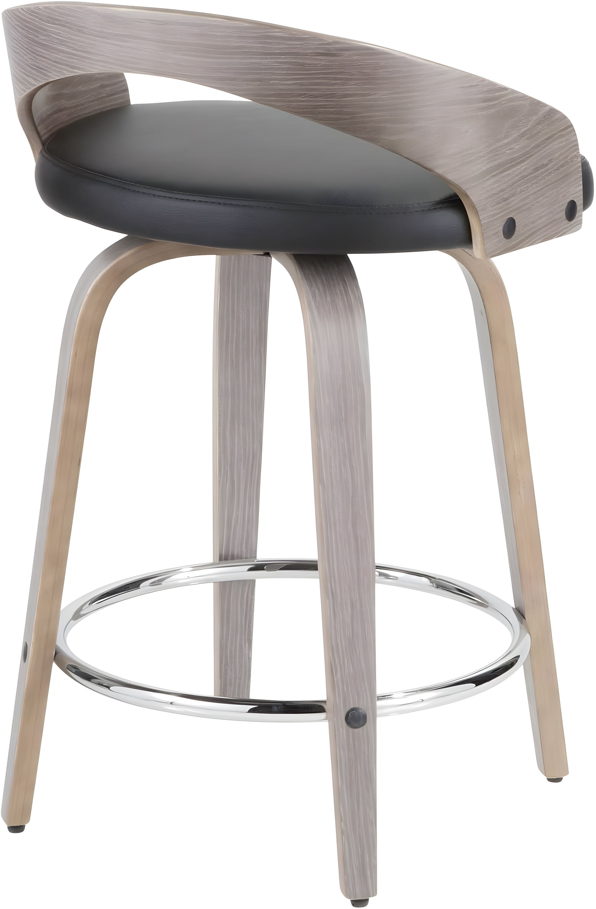 Grotto Mid-Century Modern Counter Stool with Light Grey Wood and Black Faux Leather by LumiSource - Set of 2