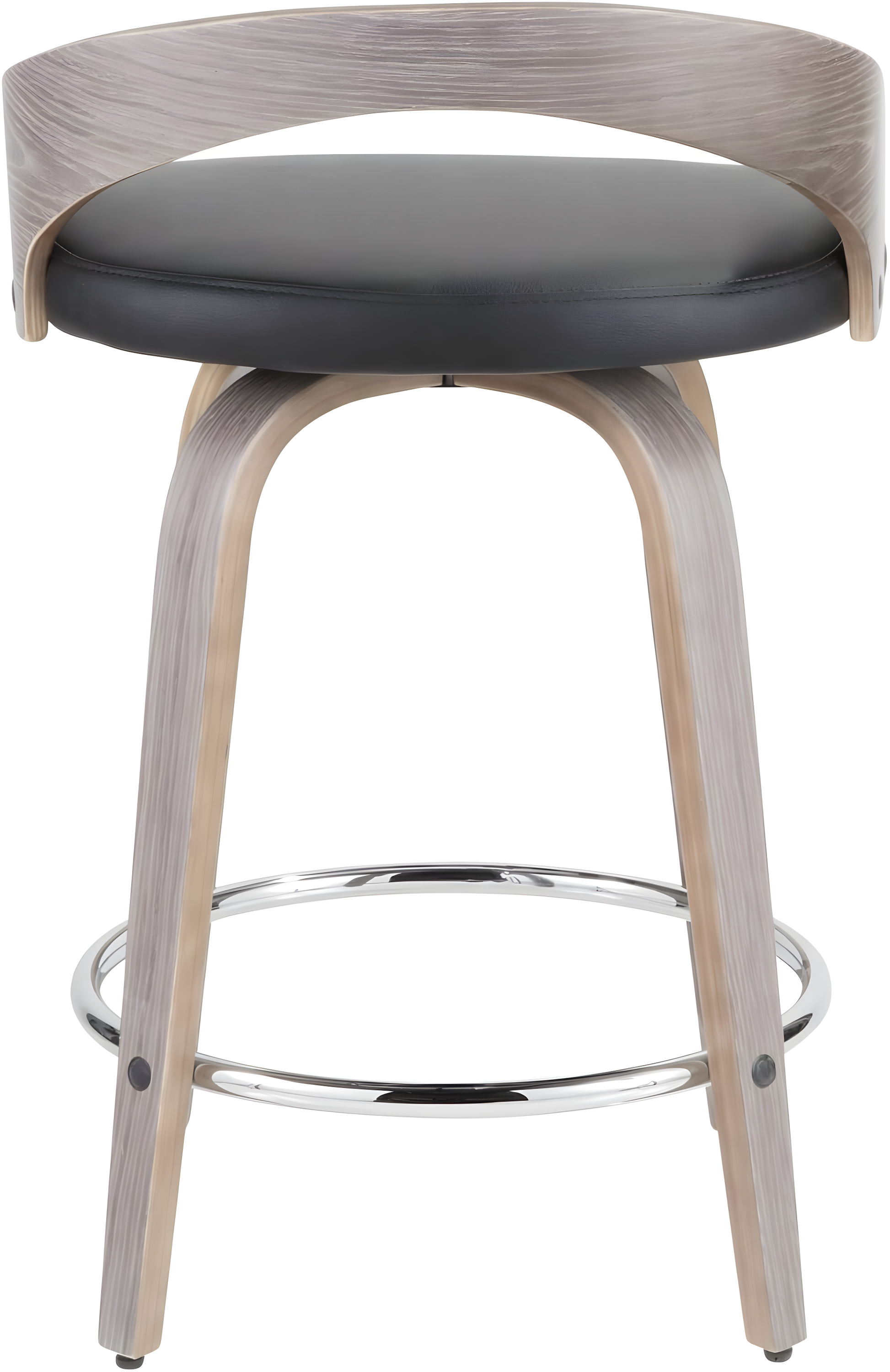 Grotto Mid-Century Modern Counter Stool with Light Grey Wood and Black Faux Leather by LumiSource - Set of 2