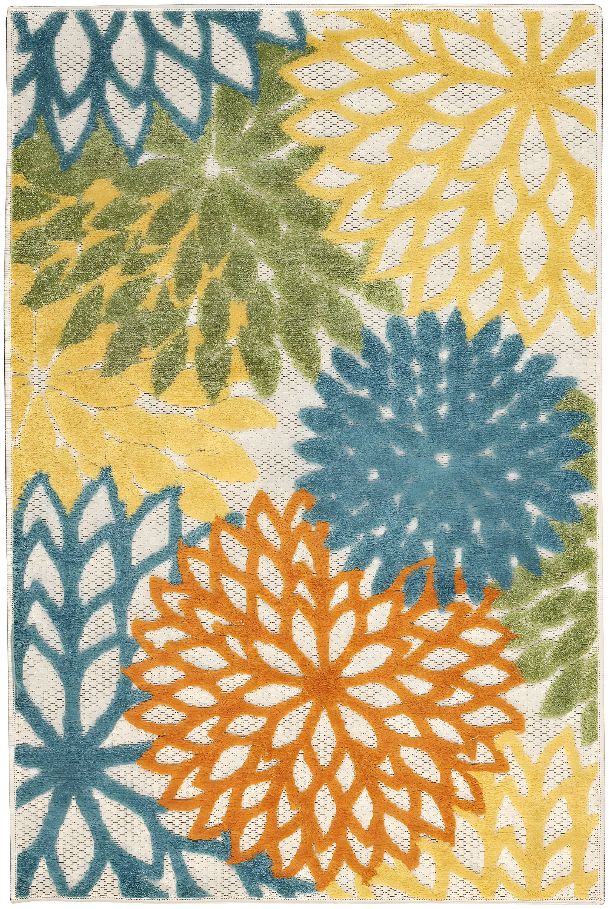 Nourison Aloha Floral Bloom Flatweave High-Low Indoor Outdoor Area Rug Turquoise Multicolor 2'8" x 4'