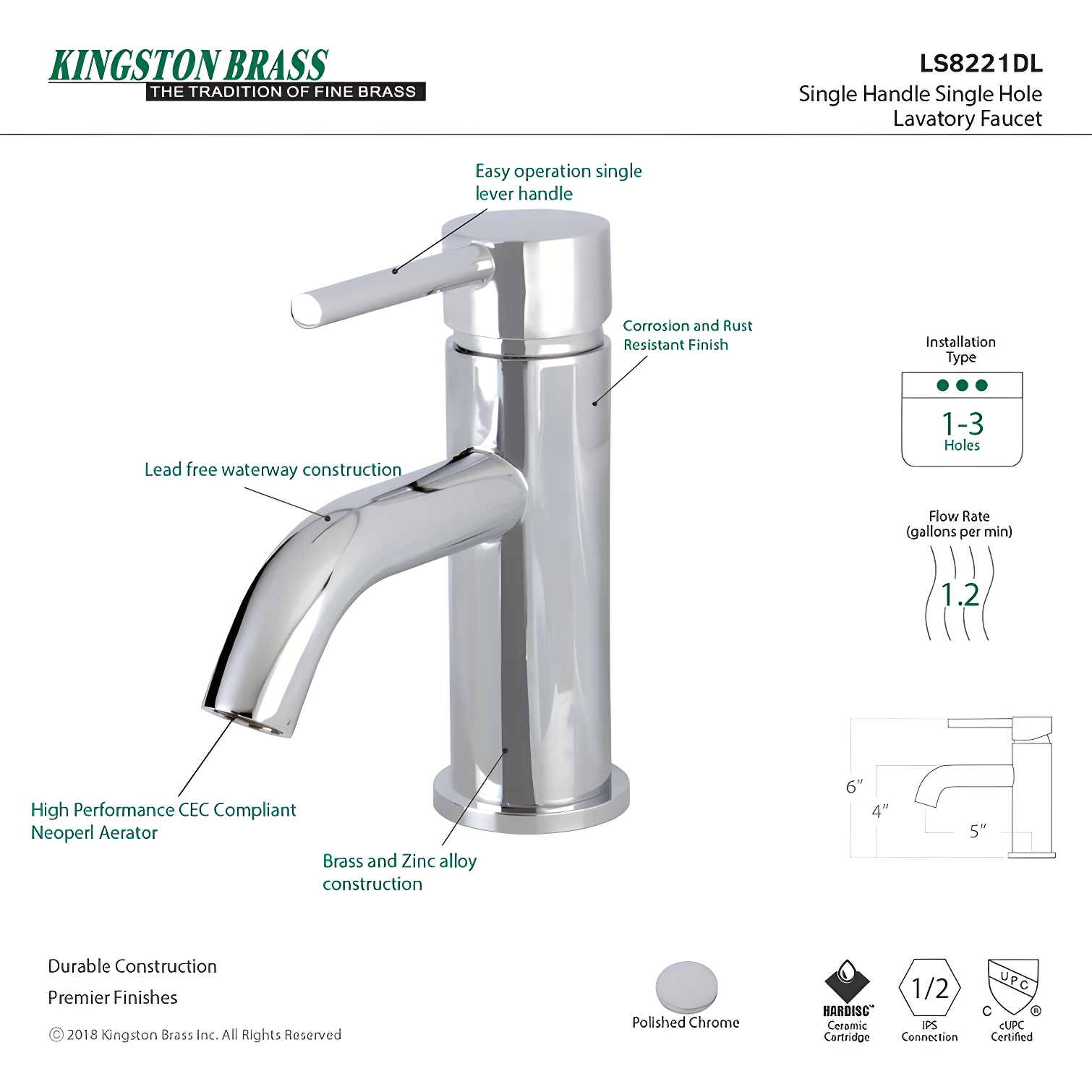 Kingston Brass Concord Single-Handle 1-Hole Deck Mount Bathroom Faucet with Push Pop-Up