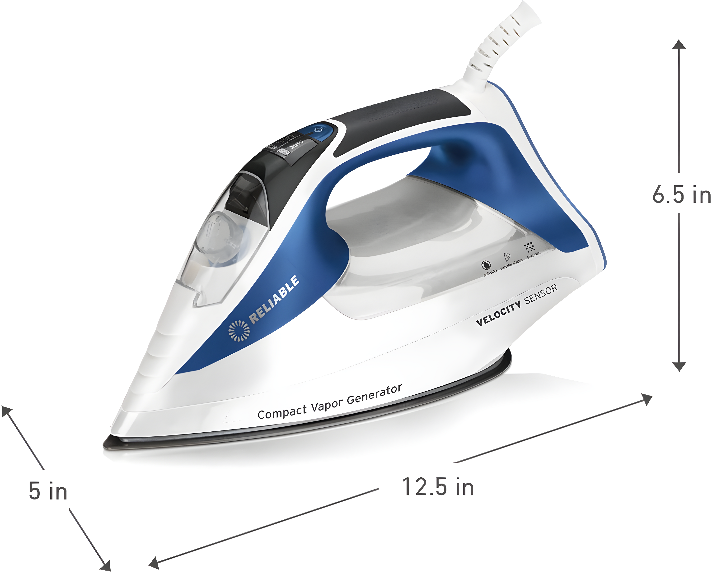 Reliable Corporation Reliable Velocity 1800W Home Steam Iron - Compact Vapor Generator Iron with Anodized Aluminum