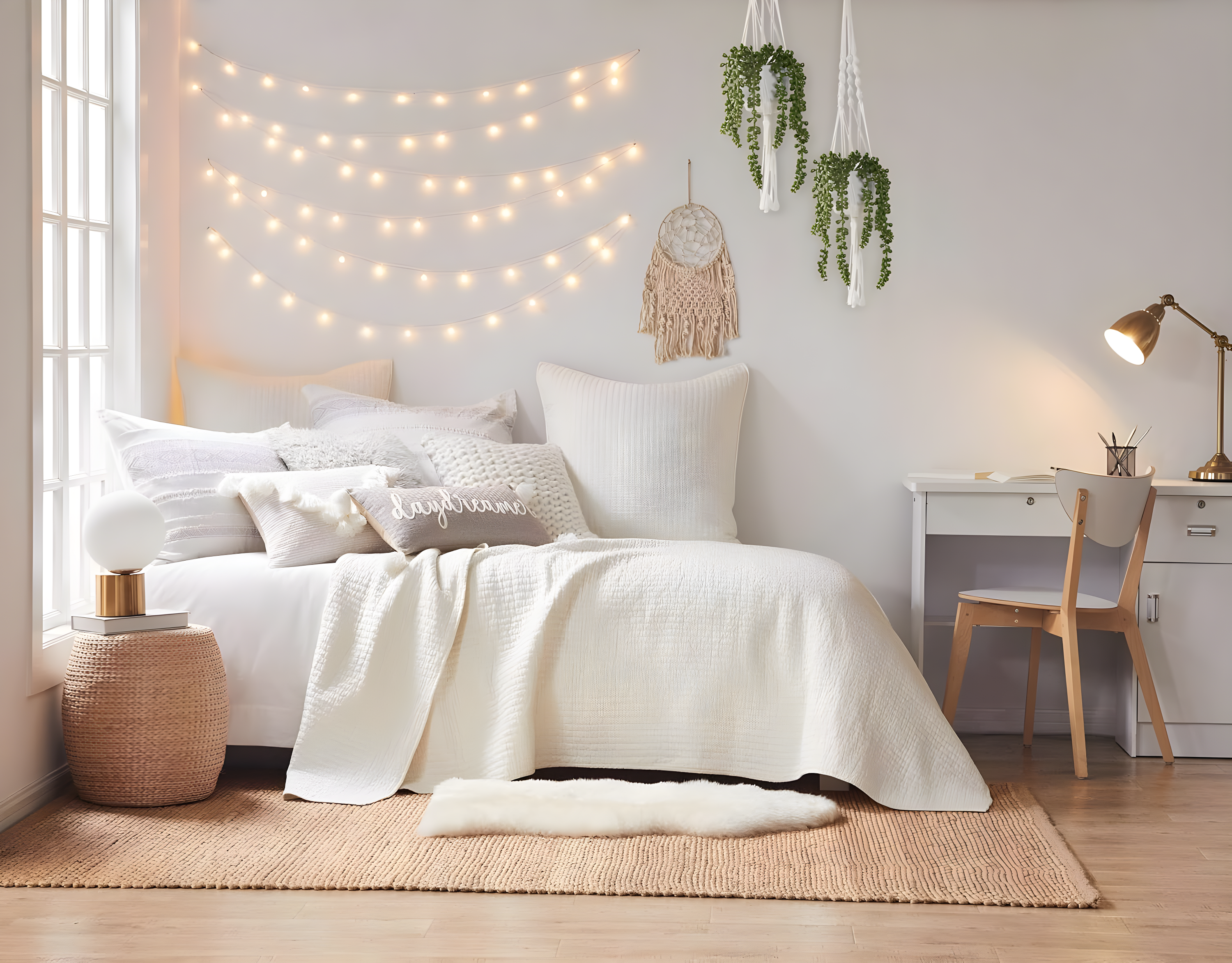 The Industrial Shop 2pc Twin Solid Quilt and Sham Bedding Set Cream: Rustic Percale, Lightweight