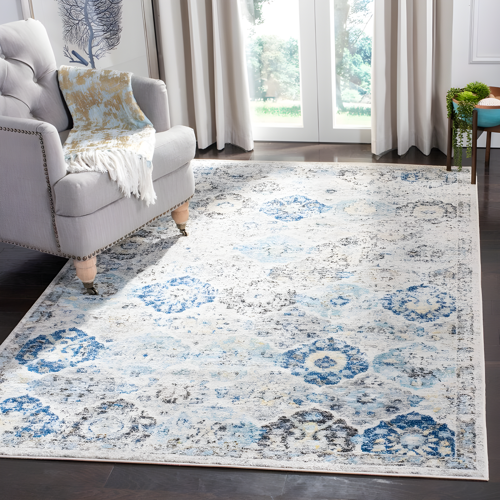 Madison MAD611 Power Loomed Indoor Area Rug - Ivory/Aqua - 6'7"x9'2" - Safavieh