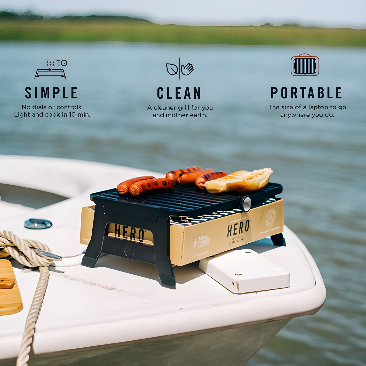 Fire & Flavor HERO Grill Kit Ultra-Portable Easy Instant Light Charcoal Grilling for Tailgating
