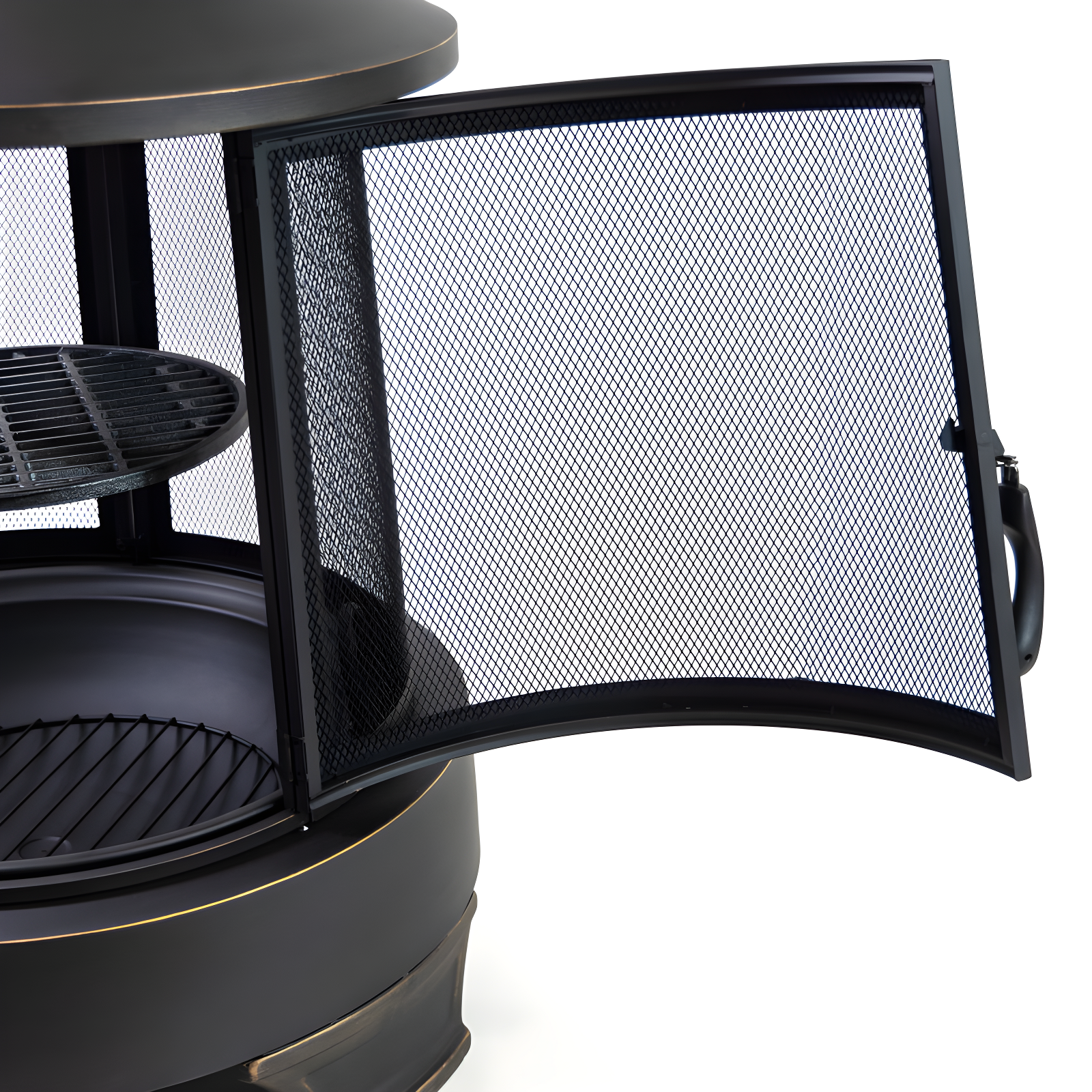 Deko Living Deko Living 30 Inch Diameter Outdoor Steel Wood Burning Chimney Firepit with Cast Iron Cooking Grill and Poker