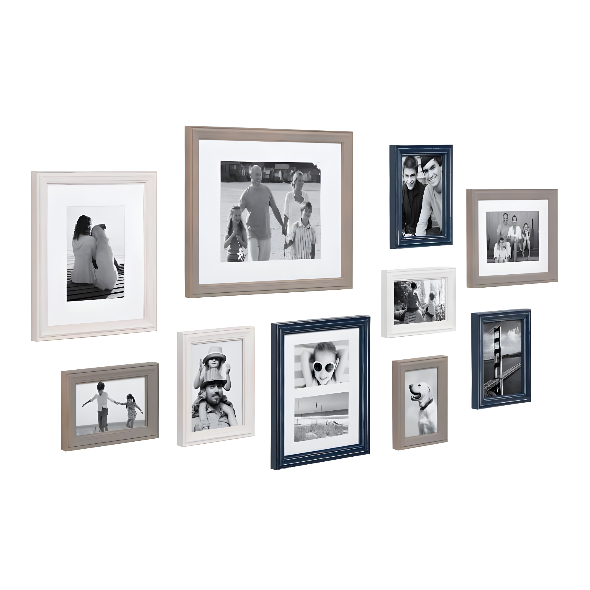 10pc Bordeaux Frame Box Set White/Black/Natural Wood - Kate & Laurel All Things Decor: Wall Display, Multi-Size, Modern Decor