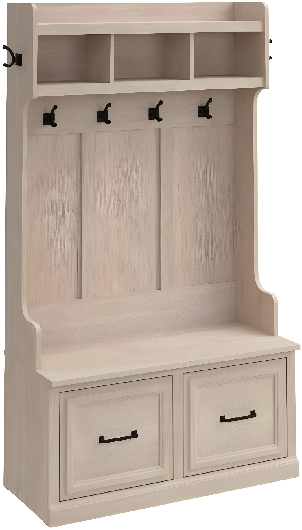 Woodland 40W Hall Tree and Shoe Bench w/ Doors in White Maple - Engineered Wood